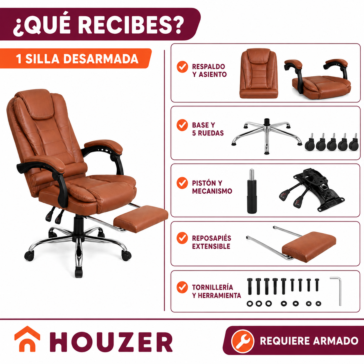 Silla Oficina Ejecutiva Escritorio Giratoria Doble Masaje Color Café Material Del Tapizado Vinipiel-4