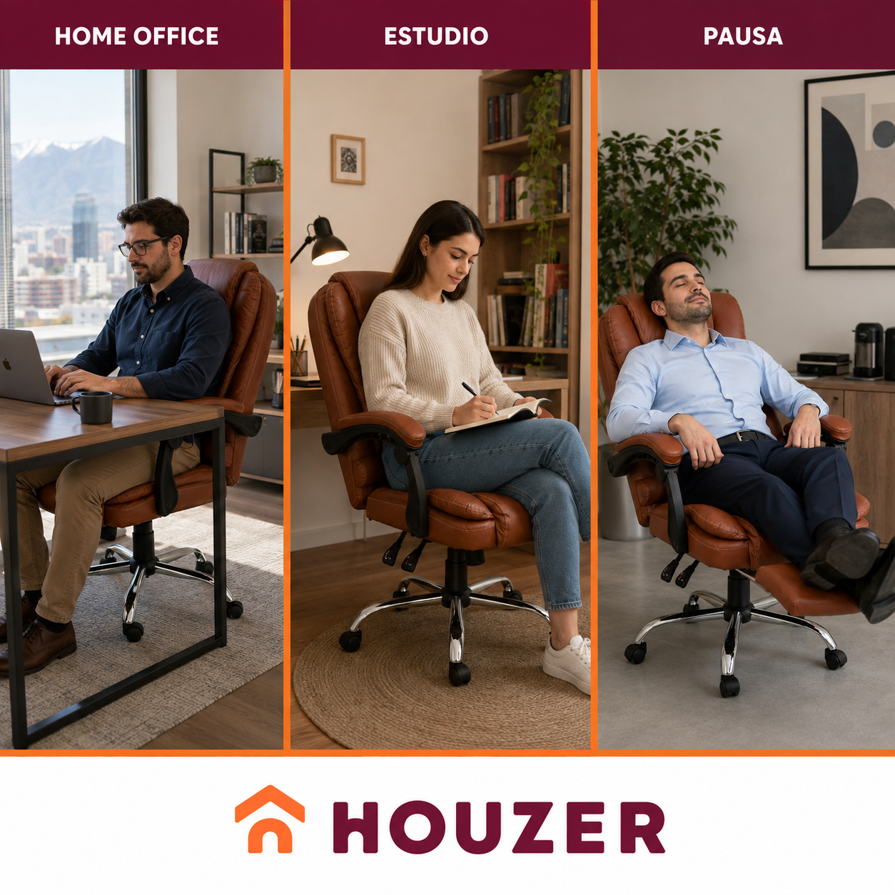 Silla Oficina Ejecutiva Escritorio Giratoria Doble Masaje Color Café Material Del Tapizado Vinipiel-5