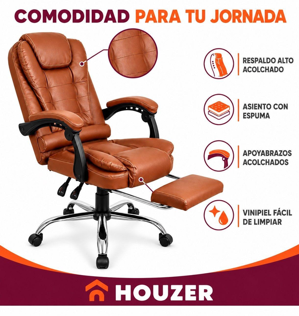 Silla Oficina Ejecutiva Escritorio Reclinable Con Masajeador Reposapies Vinipiel-4