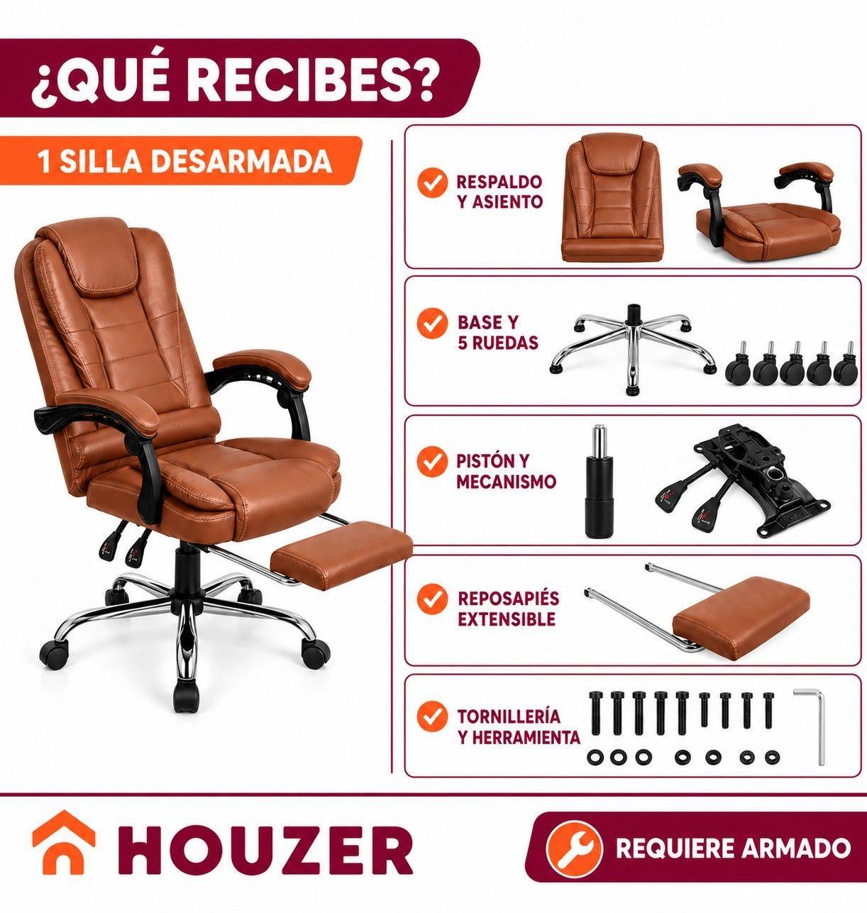 Silla Oficina Ejecutiva Escritorio Reclinable Con Masajeador Reposapies Vinipiel-6