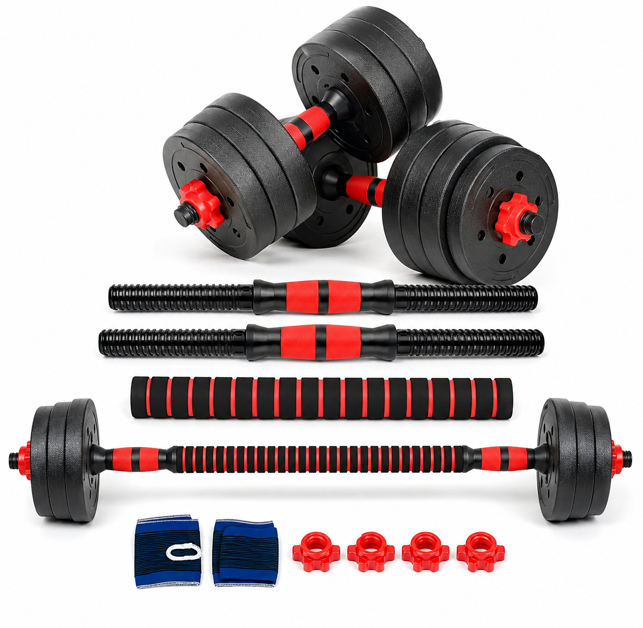 Set Mancuernas Barra Ajustables 20 Kg 3 En 1 rojo -2