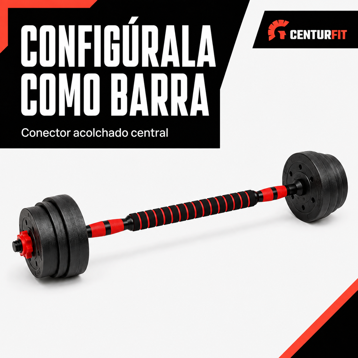 Set Mancuernas Barra Ajustables 20 Kg 3 En 1 rojo -7