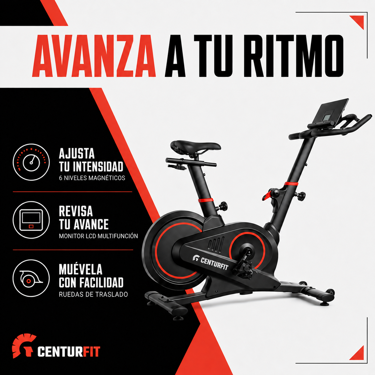Bicicleta Spinning Magn tica 18 Kg Centurfit Soporta 120 Kg Con Pantalla LCD Asiento Ajustable-2