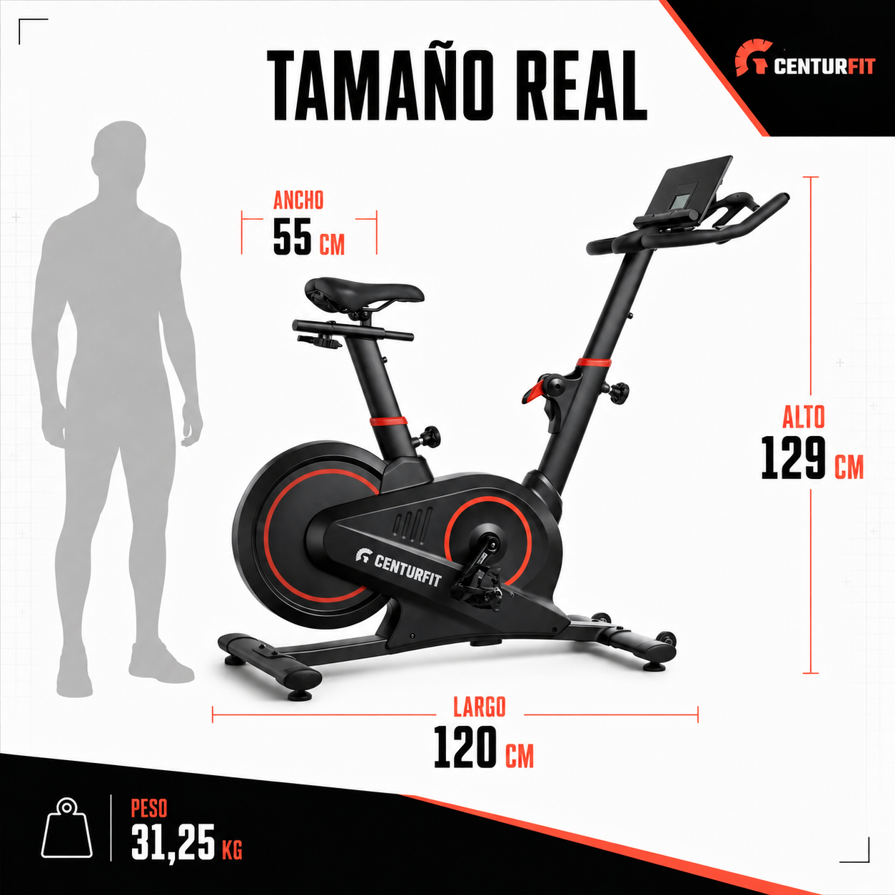 Bicicleta Spinning Magn tica 18 Kg Centurfit Soporta 120 Kg Con Pantalla LCD Asiento Ajustable-3