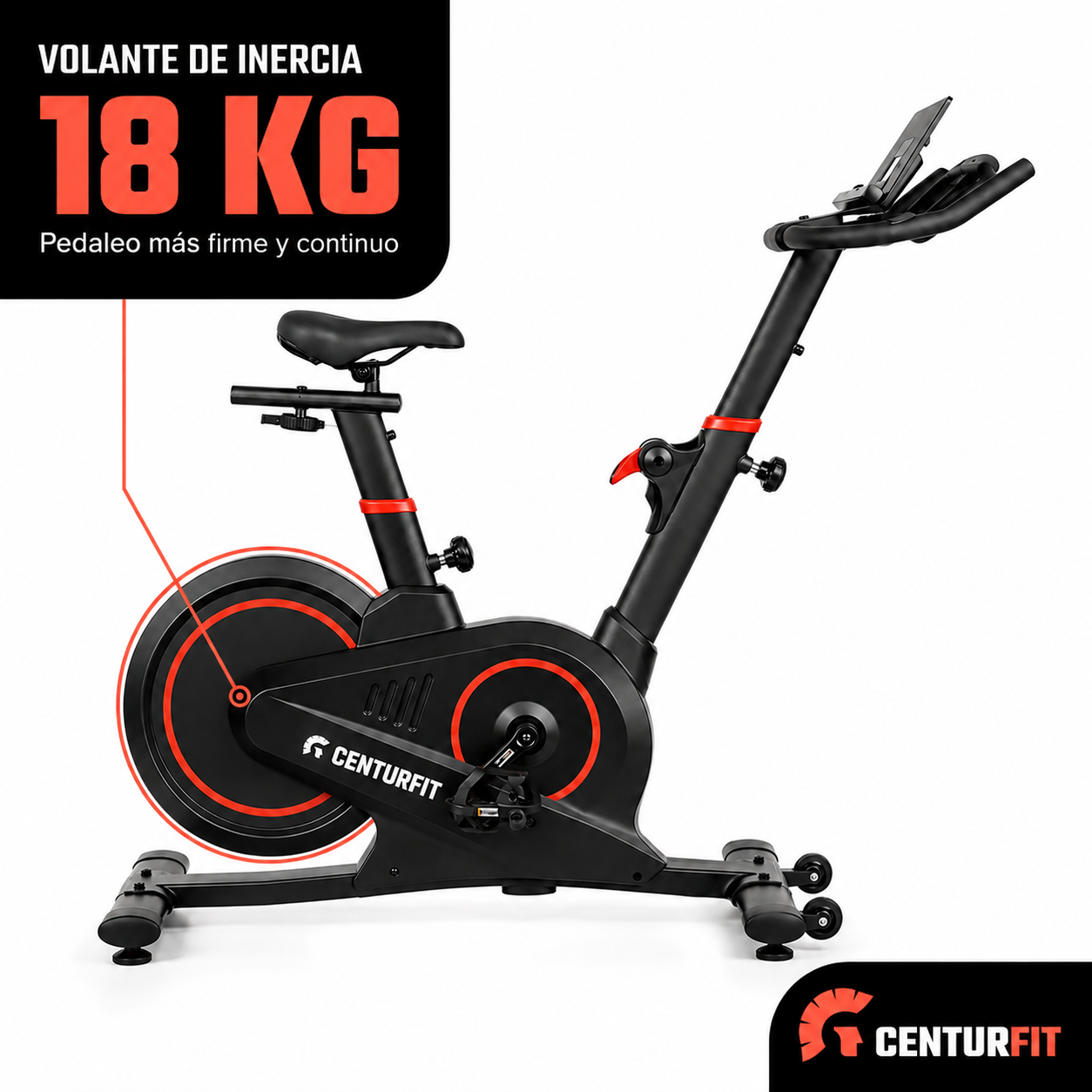Bicicleta Spinning Magn tica 18 Kg Centurfit Soporta 120 Kg Con Pantalla LCD Asiento Ajustable-4
