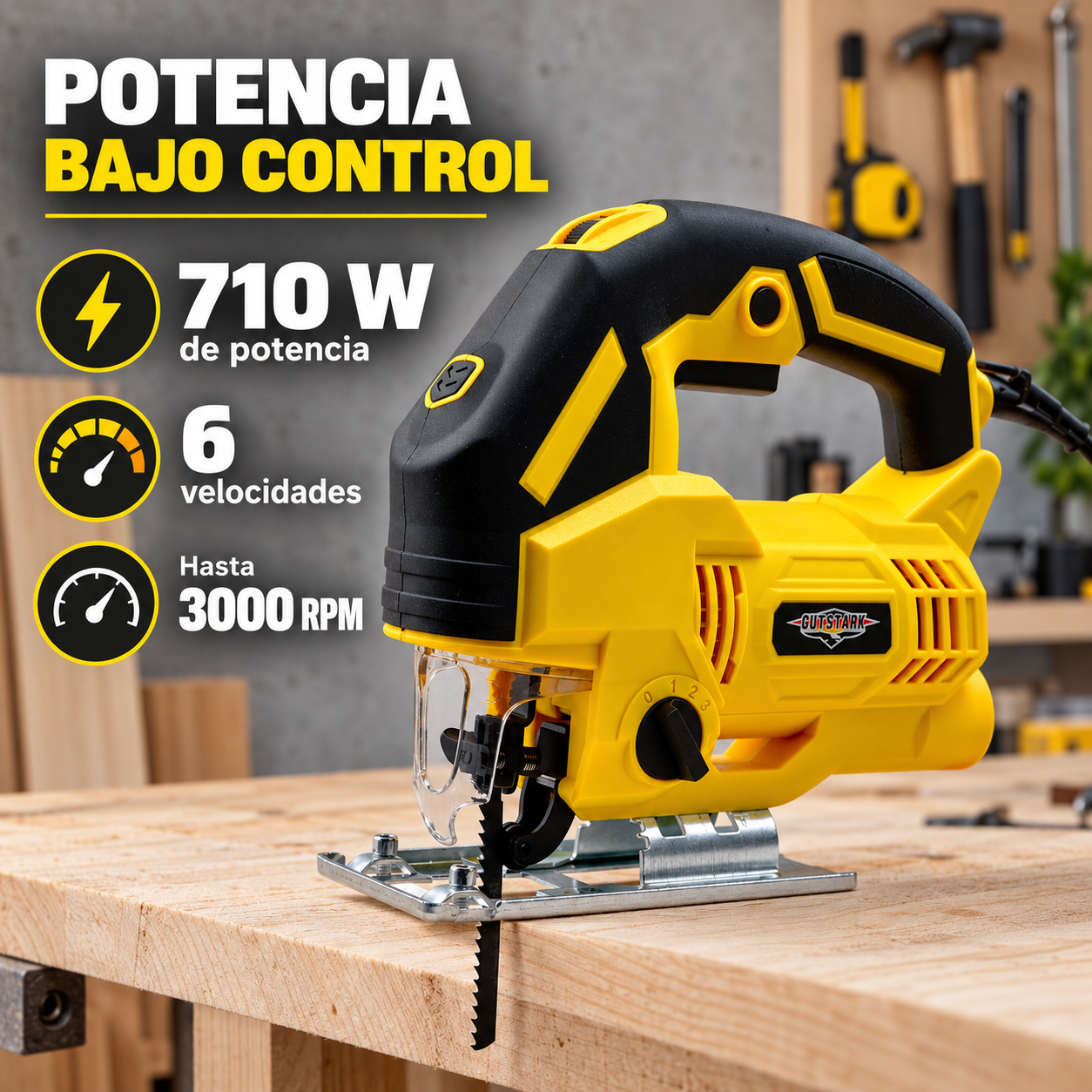 Sierra Caladora 6 Velocidades 710w Luz LED 65mm Madera Metal-1