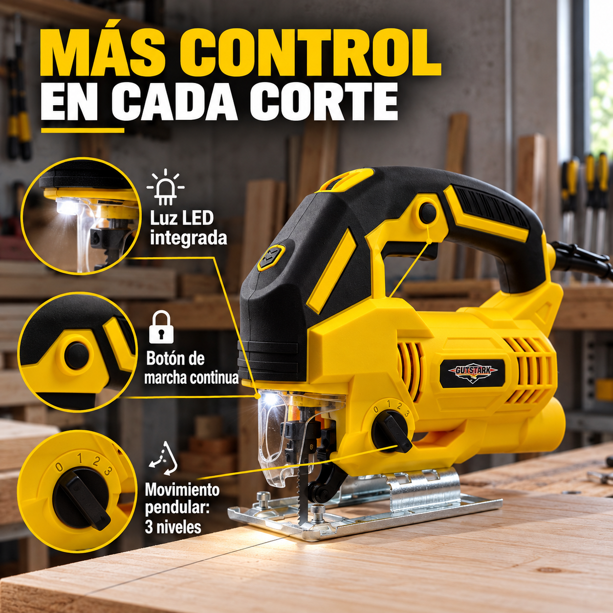 Sierra Caladora 6 Velocidades 710w Luz LED 65mm Madera Metal-2