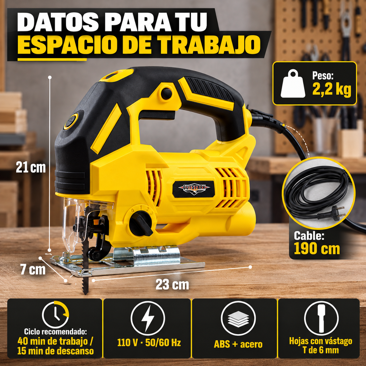 Sierra Caladora 6 Velocidades 710w Luz LED 65mm Madera Metal-3