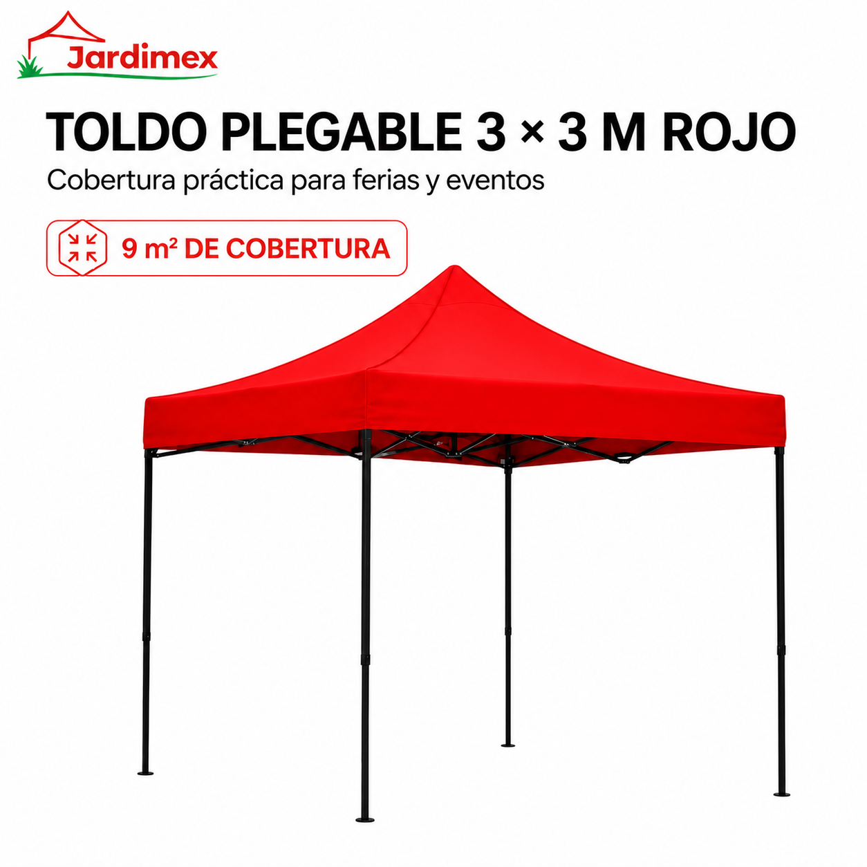 Toldo Plegable Jardimex 3x3 Carpa Impermeable Protección UV Rojo-1