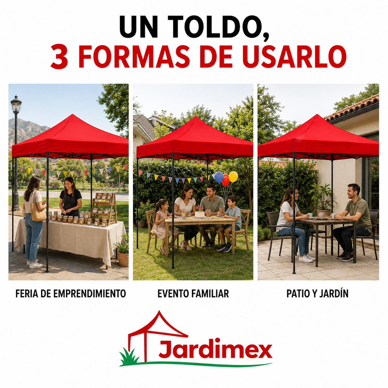 Toldo Plegable Jardimex 3x3 Carpa Impermeable Protección UV Rojo-6