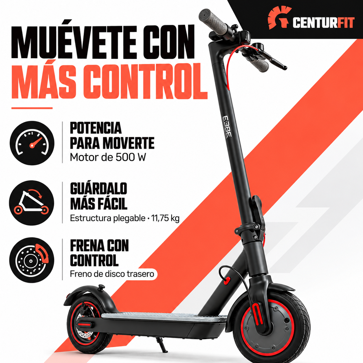 Scooter Electrico Plegable E-be Lx30 Monopatin 32km Led 500w Color Negro-1