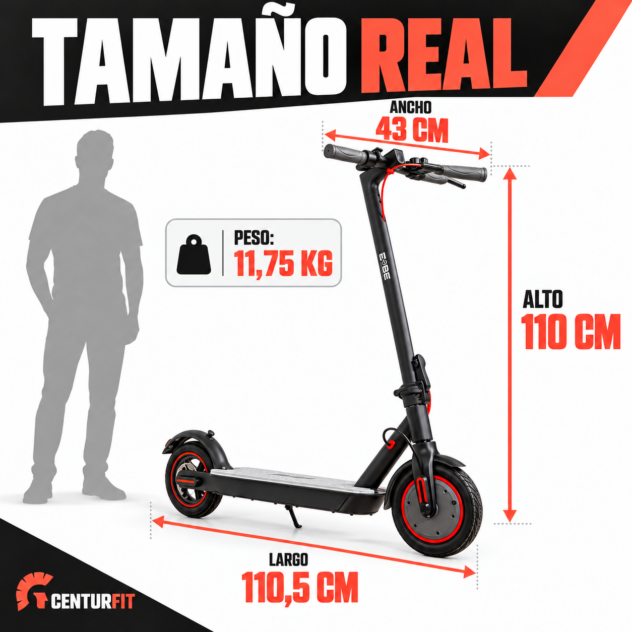 Scooter Electrico Plegable E-be Lx30 Monopatin 32km Led 500w Color Negro-6