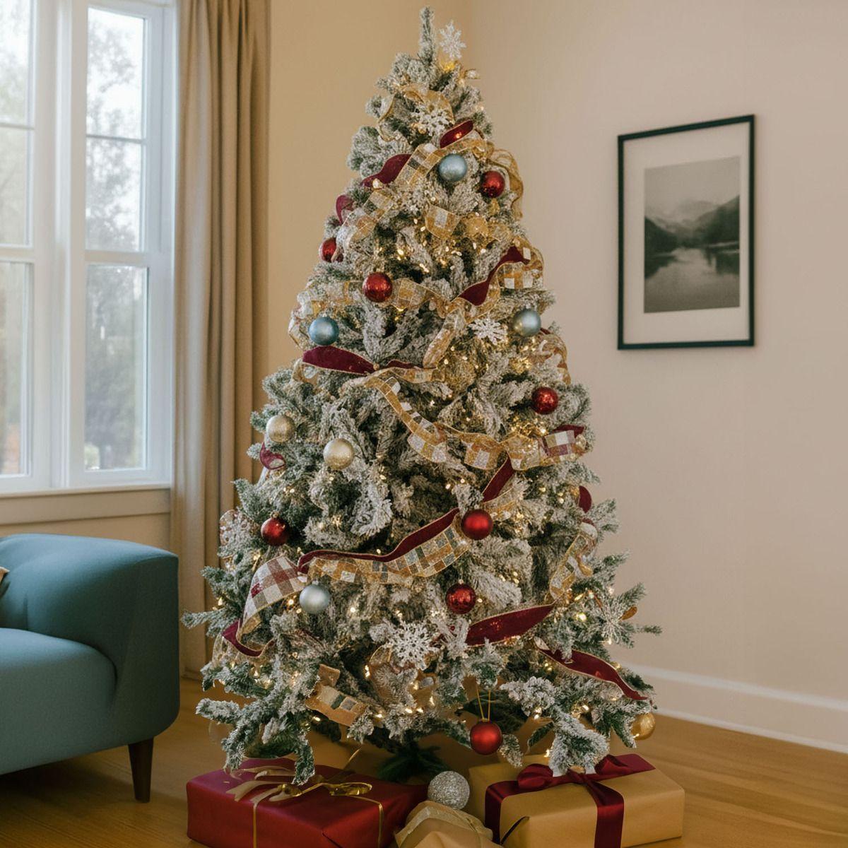 Arbol Navidad Nevado 1.96m Pino Copos De Nieve Verde Nevado-1