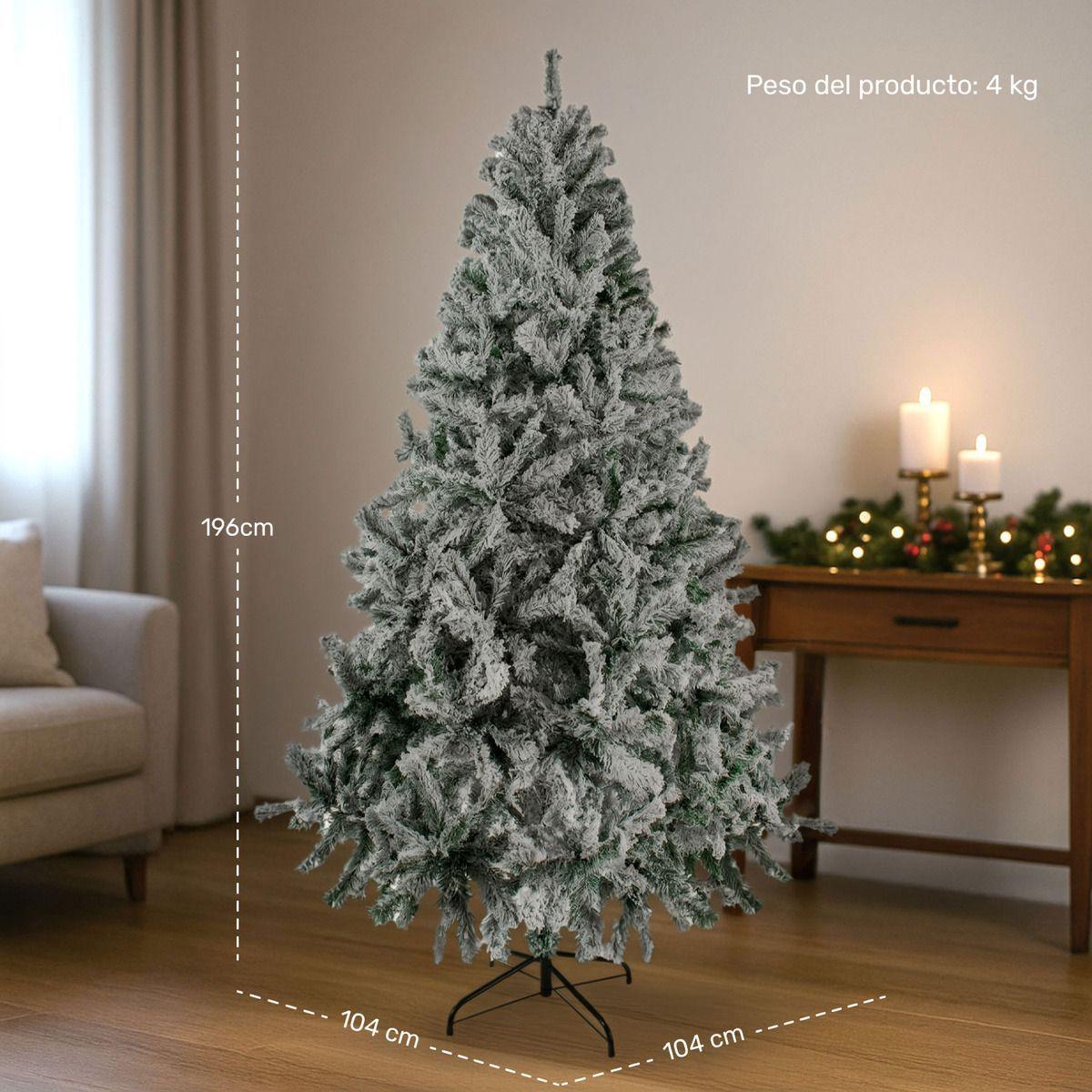 Arbol Navidad Nevado 1.96m Pino Copos De Nieve Verde Nevado-6