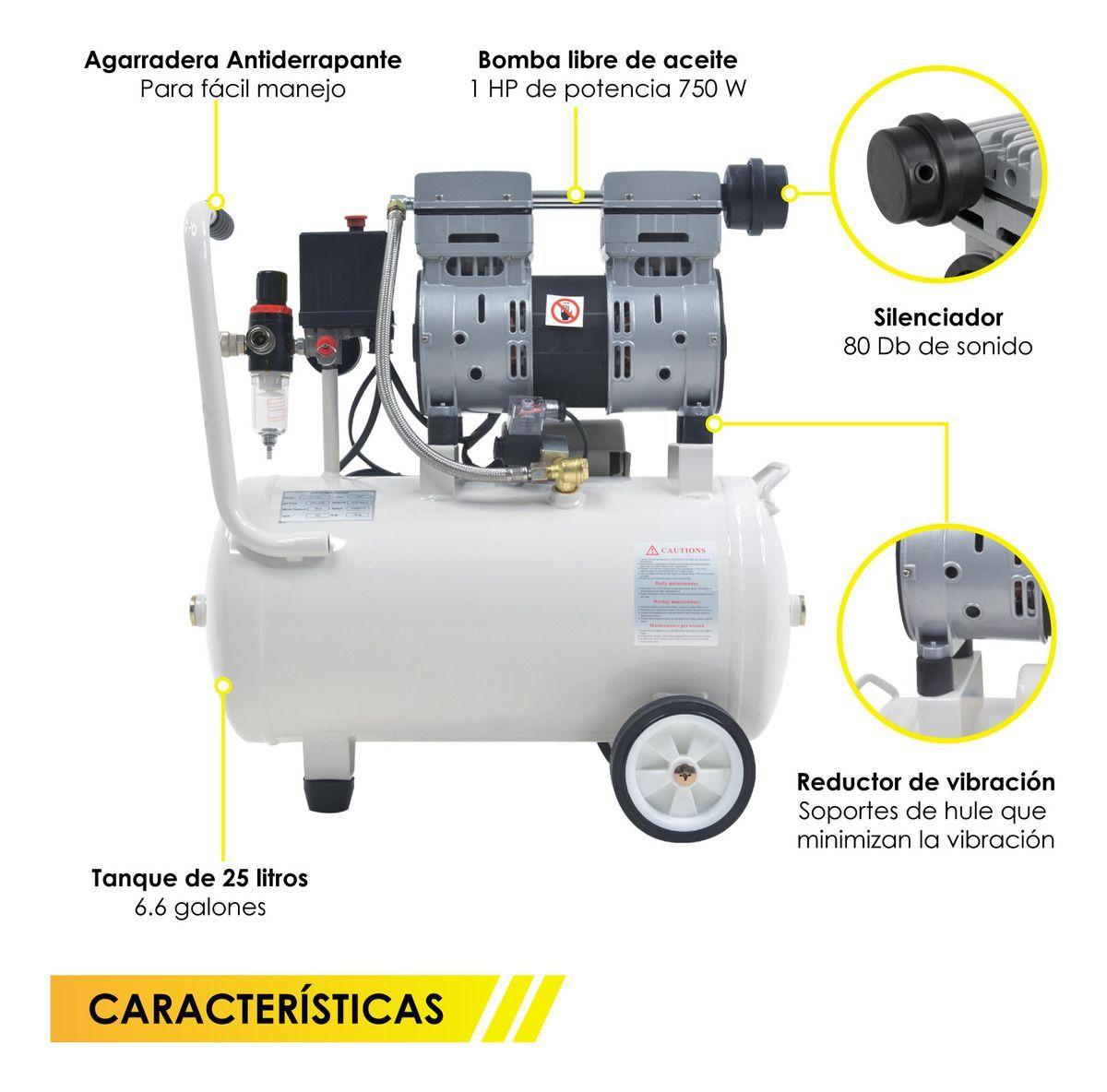 Compresor Libre De Aceite Silencioso 25lts 1hp 220v Dental-2