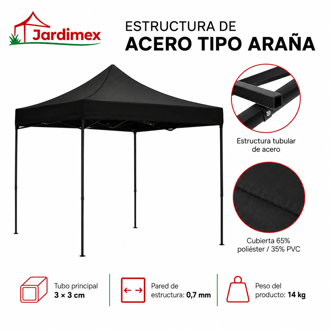 Quitasol 2,7 mt Blanco Plegable Ajustable Redondo -3