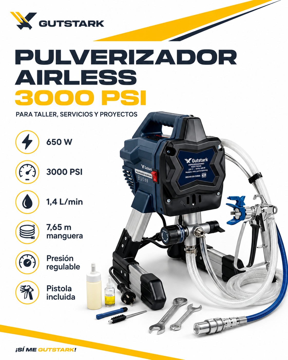 Pistola P/ Pintar Electrica Pulverizador  Industrial Sin Aire 3000psi-2