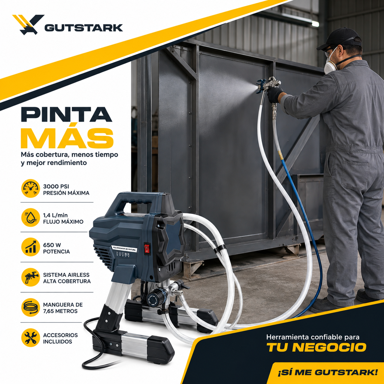 Pistola P/ Pintar Electrica Pulverizador  Industrial Sin Aire 3000psi-7