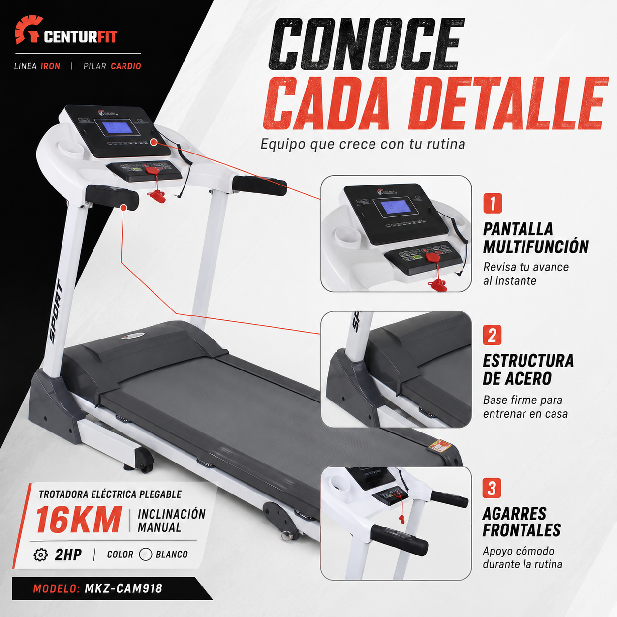 Trotadora Electrica Plegable Inclinacion 2hp 16km/h Bluetoot-2