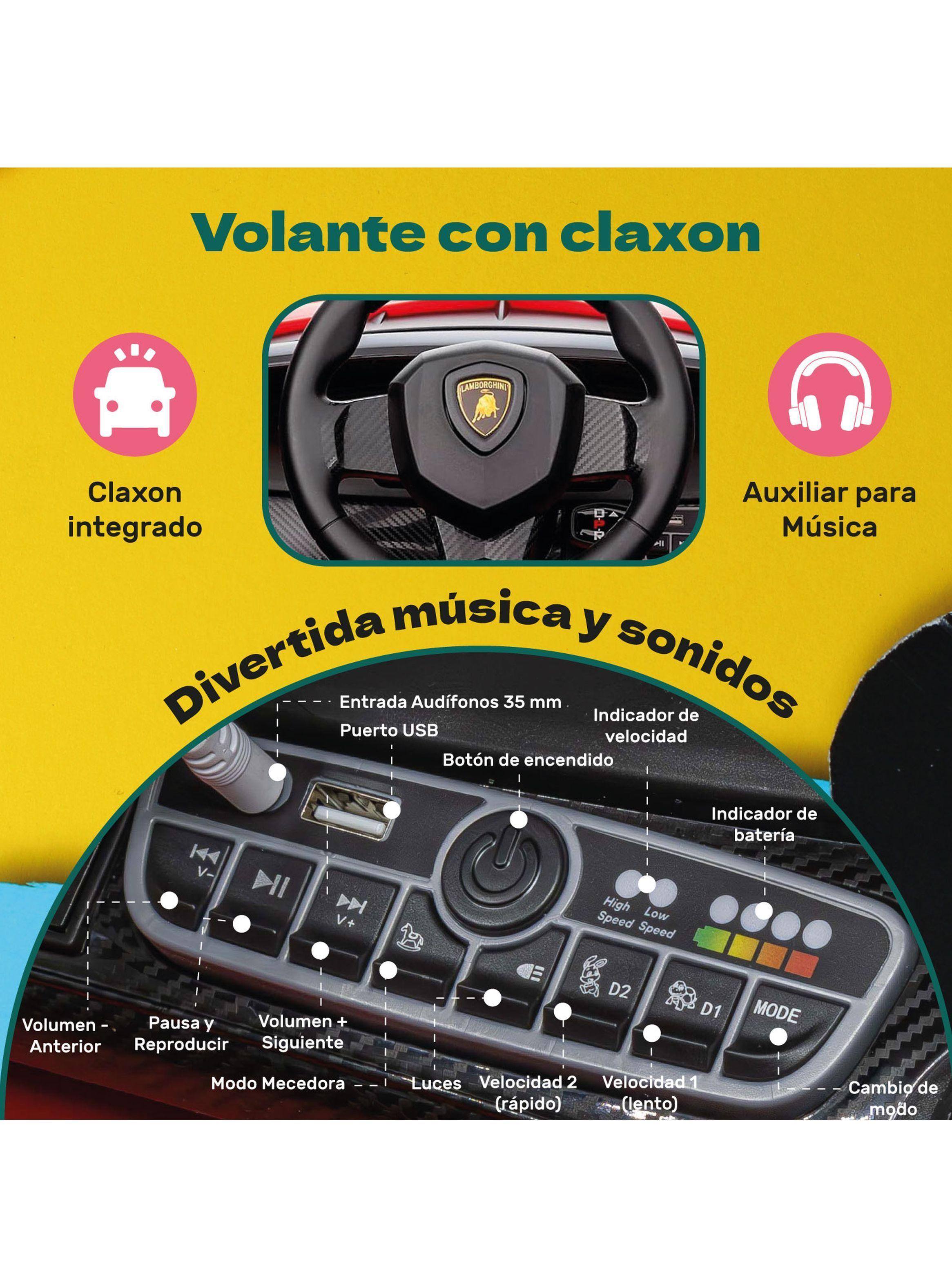 Auto Eléctrico Infantil Tipo Lamborghini 12V Control Remoto Luces Sonido MP3-6