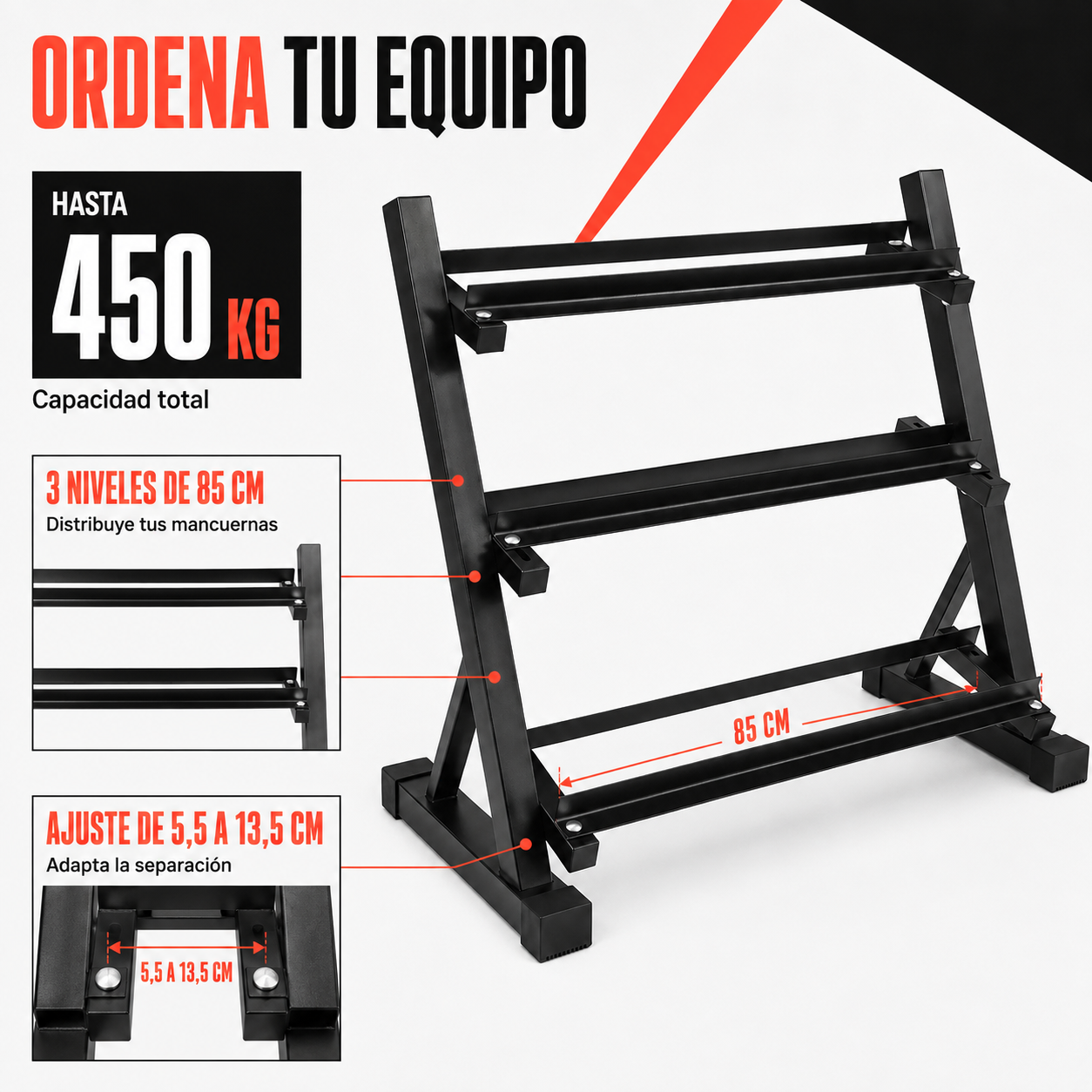 Rack Mancuernas Centurfit 3 Niveles Gym Barras Soporte 450kg-3