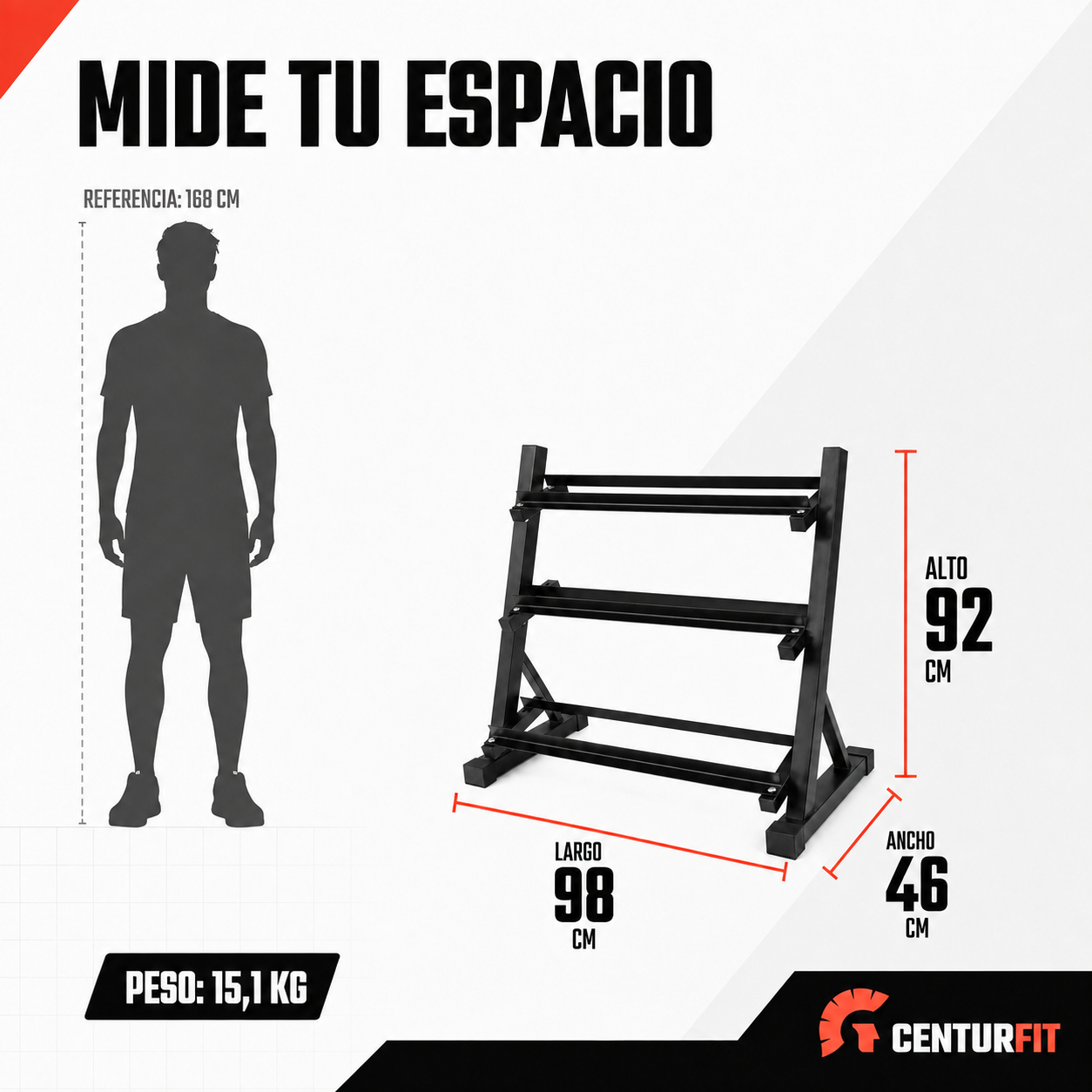 Rack Mancuernas Centurfit 3 Niveles Gym Barras Soporte 450kg-5