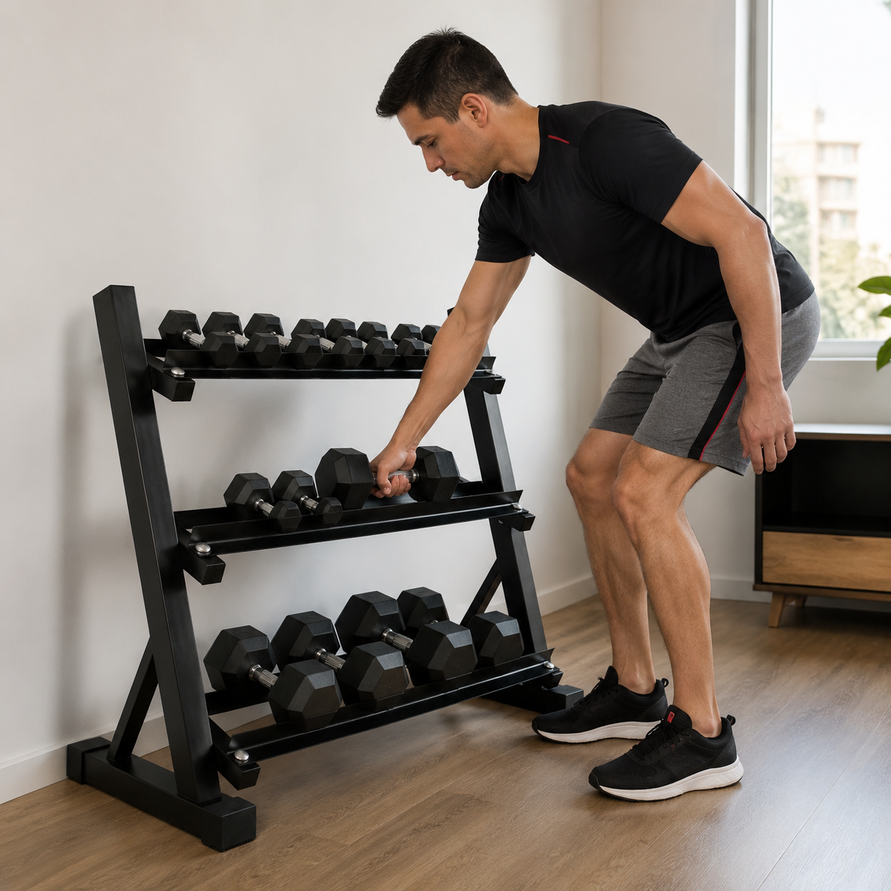 Rack Mancuernas Centurfit 3 Niveles Gym Barras Soporte 450kg-6