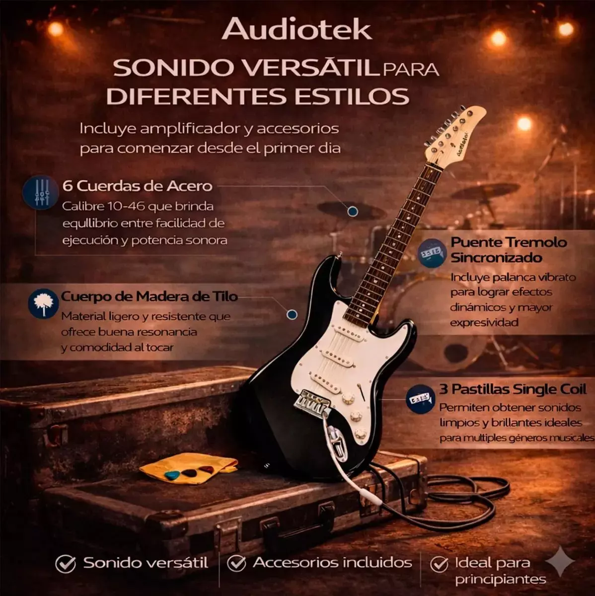 Guitarra Electrica Con Amplificador Audiotek-2