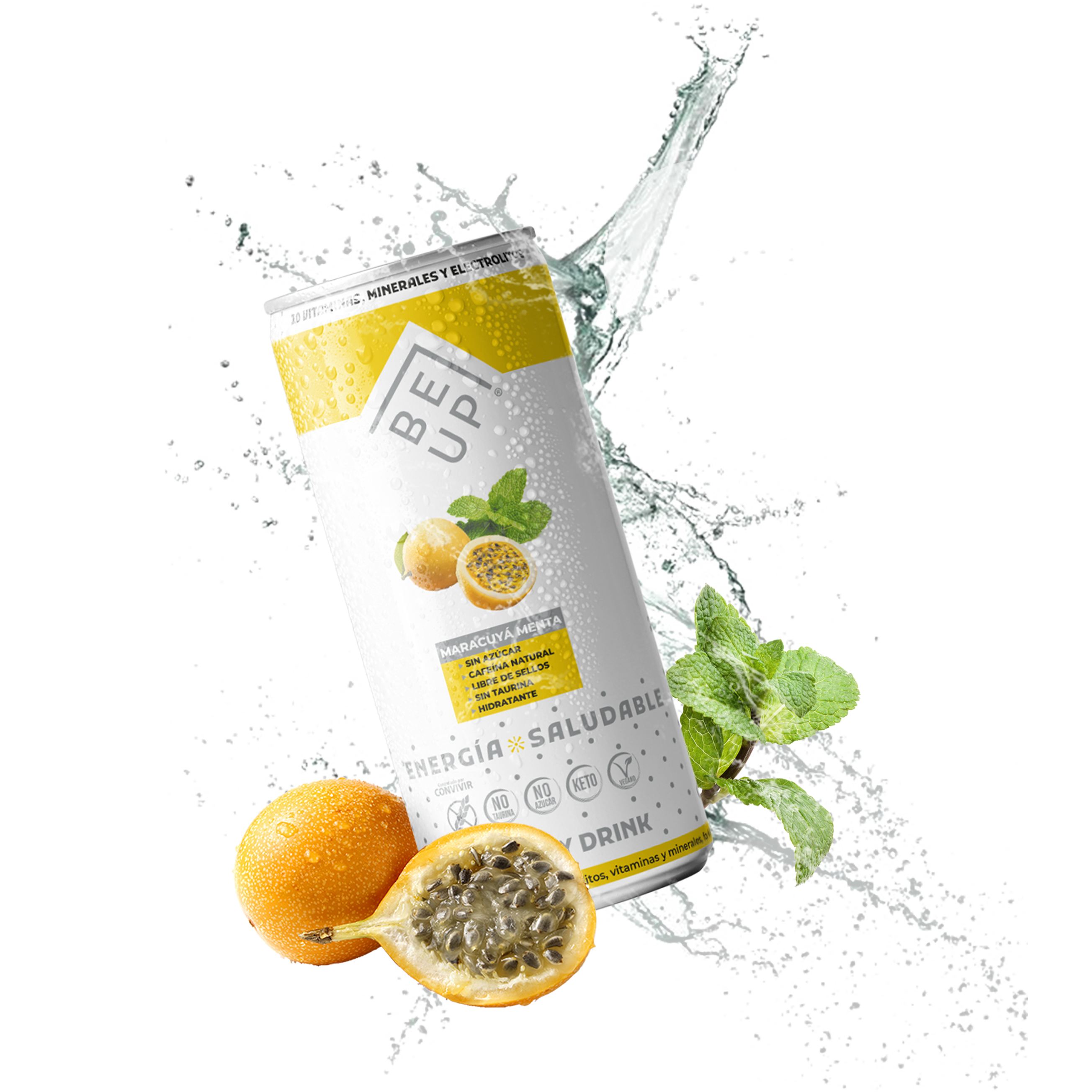 BEBIDA ENERGÉTICA SALUDABLE, BE UP, MARACUYÁ MENTA, 24 PACK, SIN AZÚCAR, ZERO, SIN GLUTEN, KETO-3