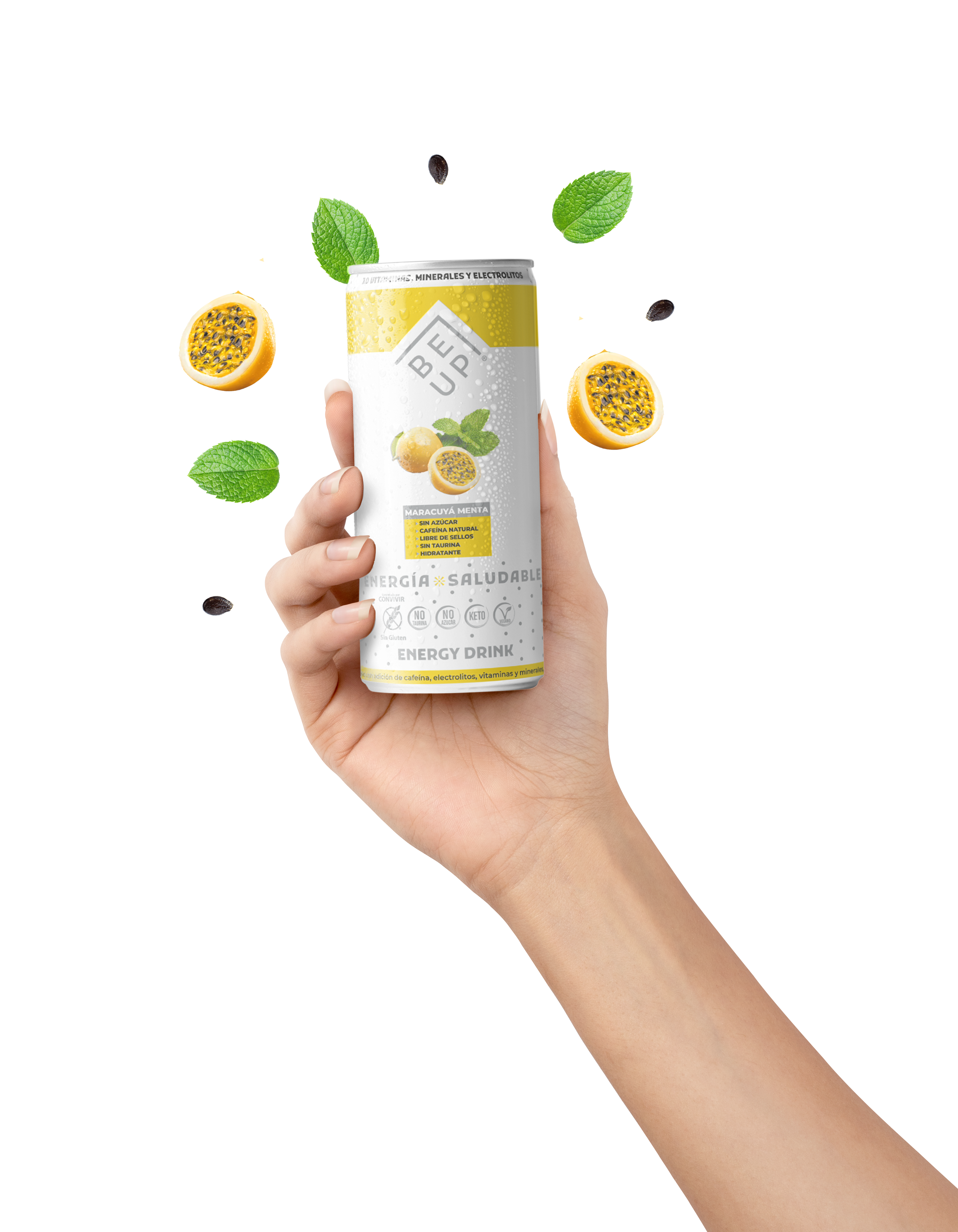 BEBIDA ENERGÉTICA SALUDABLE, BE UP, MARACUYÁ MENTA, 24 PACK, SIN AZÚCAR, ZERO, SIN GLUTEN, KETO-4