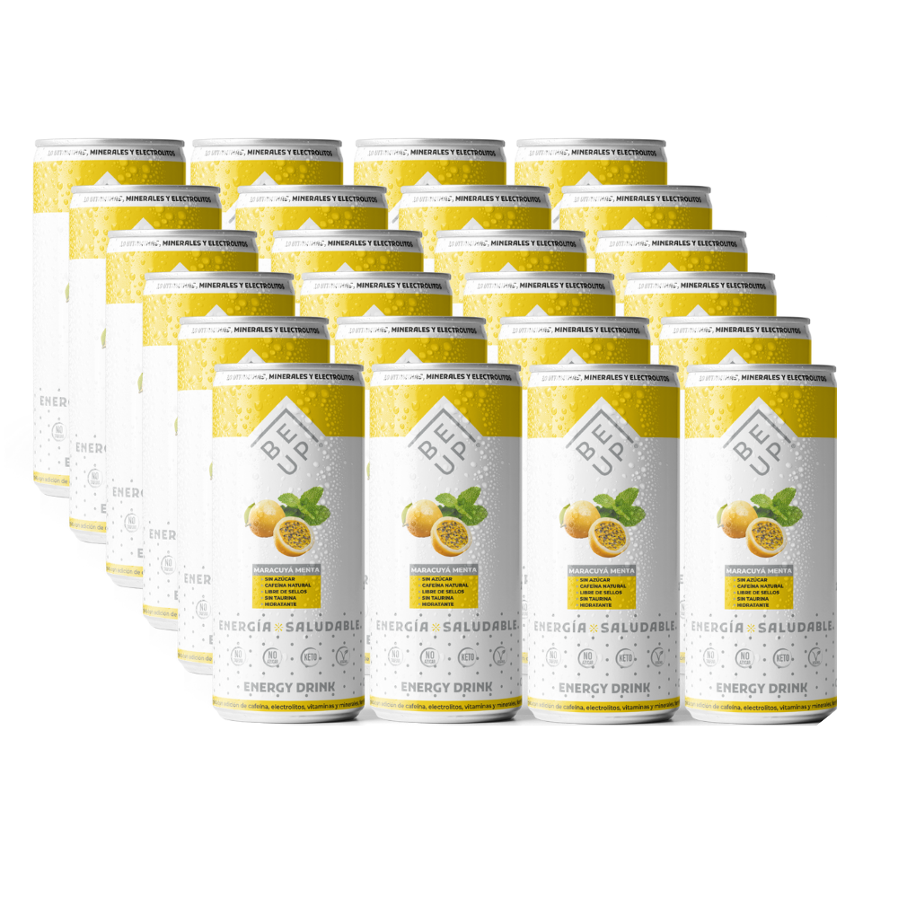 BEBIDA ENERGÉTICA SALUDABLE, BE UP, MARACUYÁ MENTA, 24 PACK, SIN AZÚCAR, ZERO, SIN GLUTEN, KETO-0