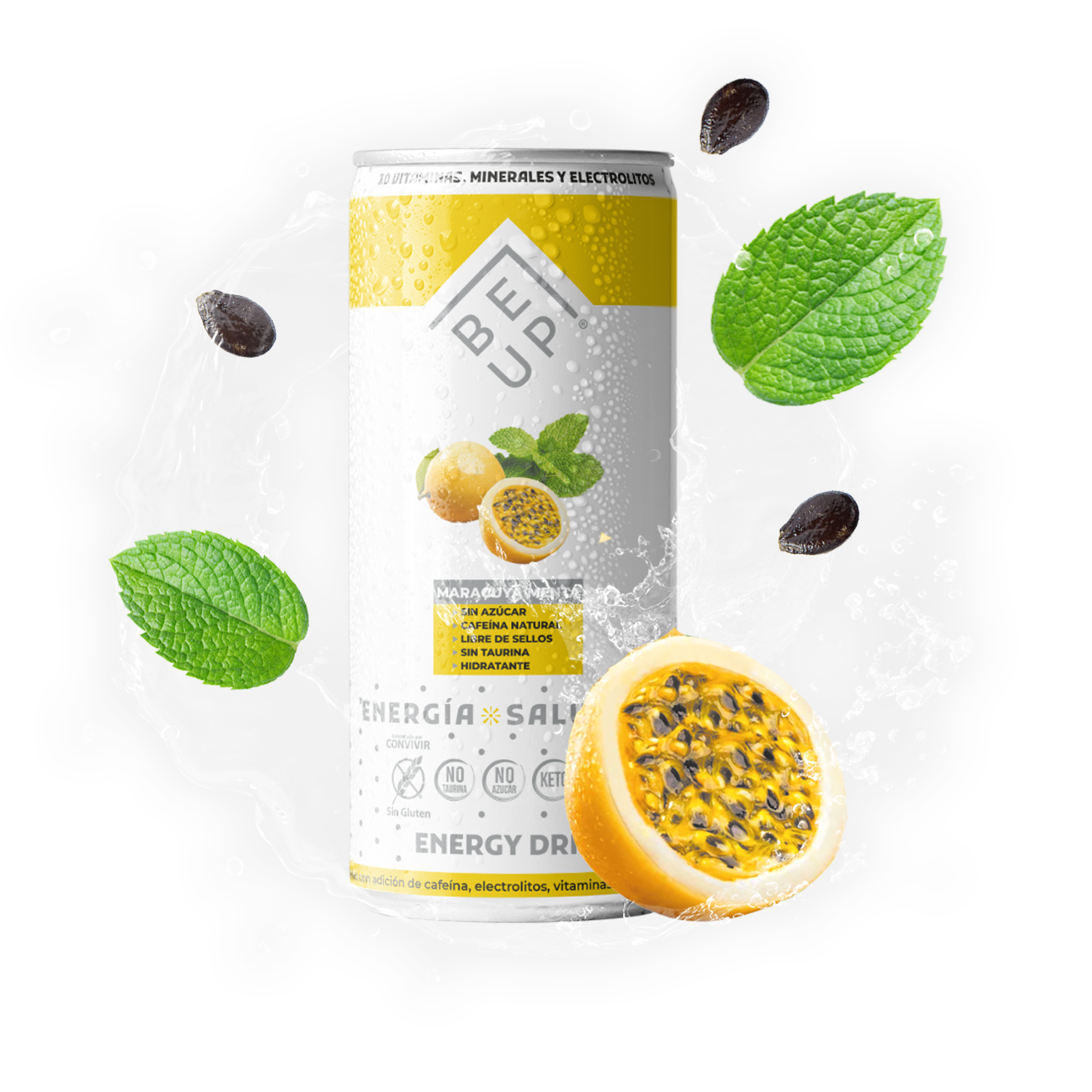 BEBIDA ENERGÉTICA SALUDABLE, BE UP, MARACUYÁ MENTA, 24 PACK, SIN AZÚCAR, ZERO, SIN GLUTEN, KETO-2