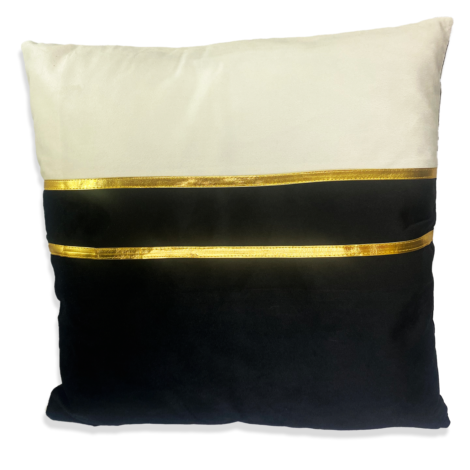 Cojín Deco Terciopelo Línea Dorada Negro 45x45-0