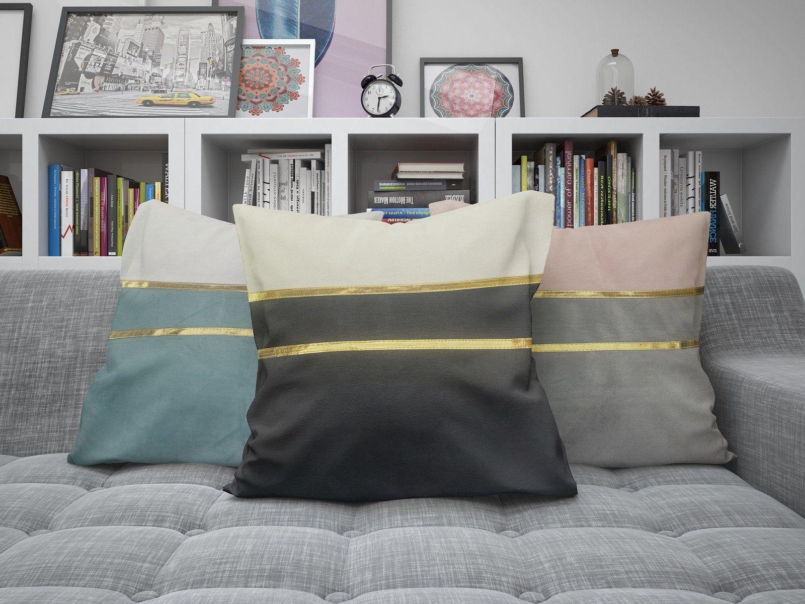 Cojín Deco Terciopelo Línea Dorada Negro 45x45-1