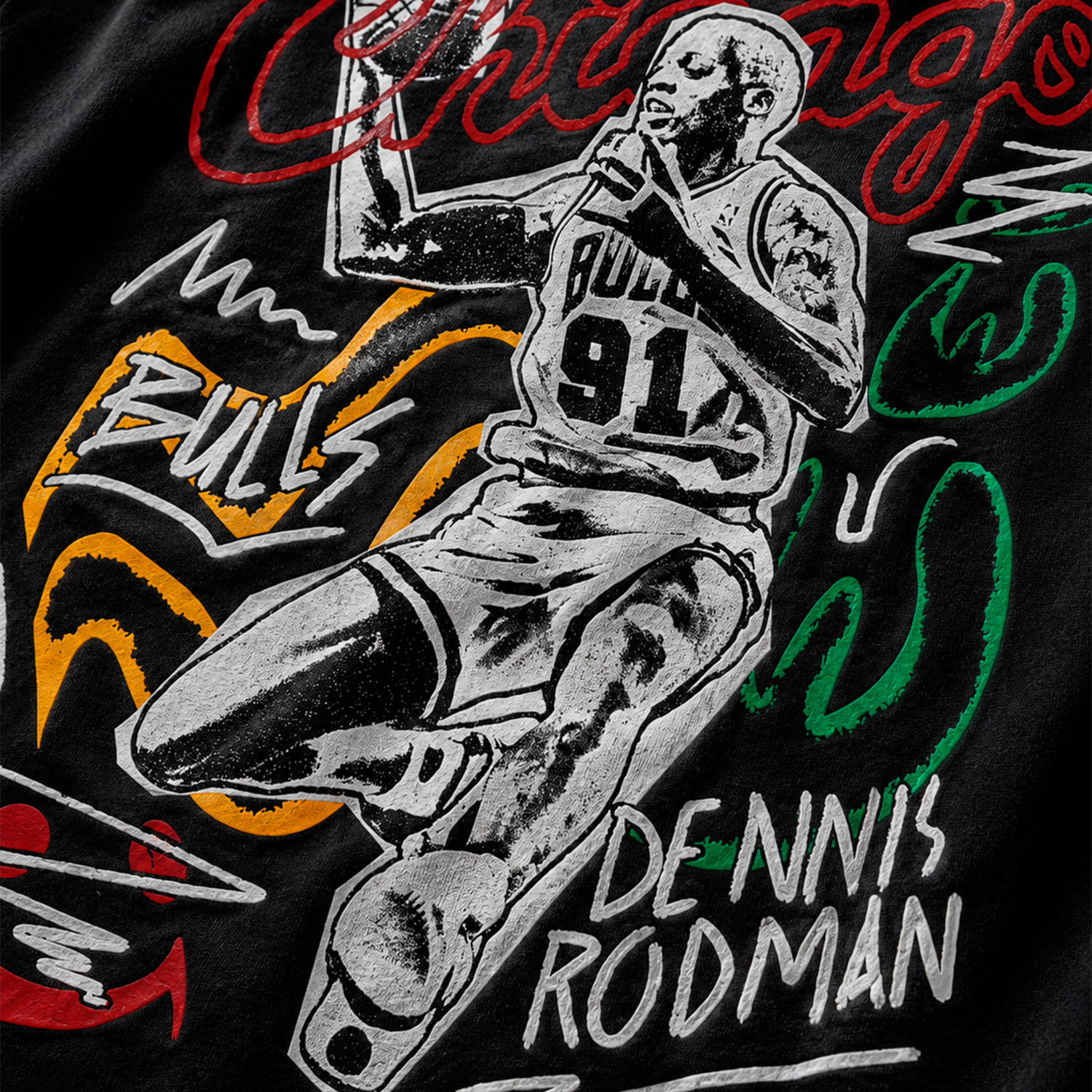 NBA Polera Chalked UP Hombre Chicago Bulls Dennis Rodman Negro-3