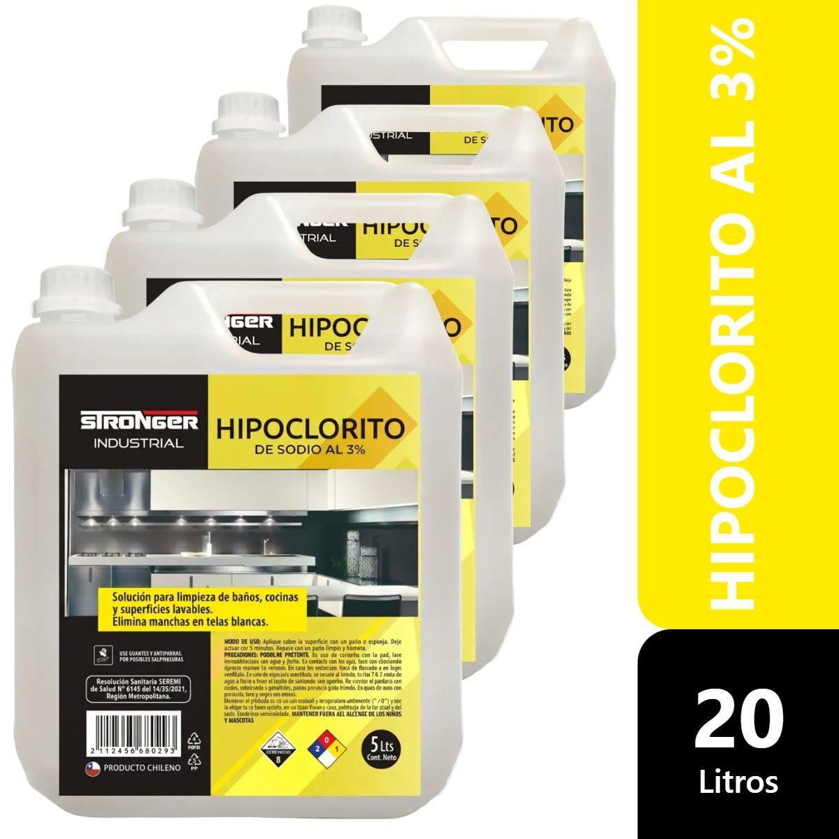 Pack 4 Cloro Liquido al 3 Industrial 5 Litros Stronger-0