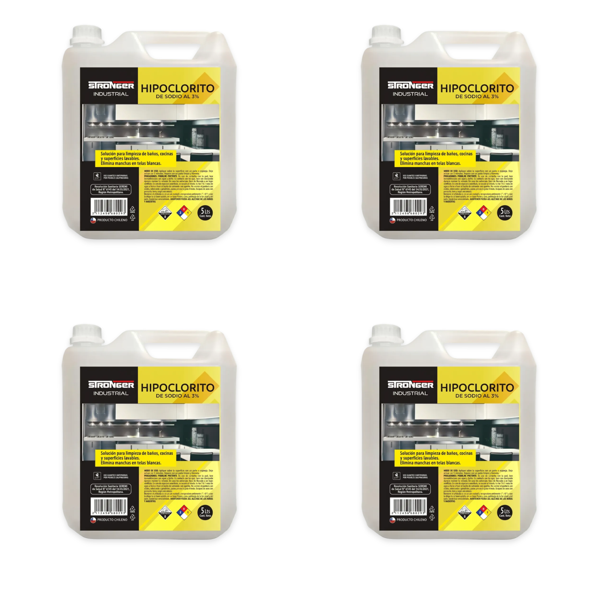 Pack 4 Cloro Liquido al 3 Industrial 5 Litros Stronger-1