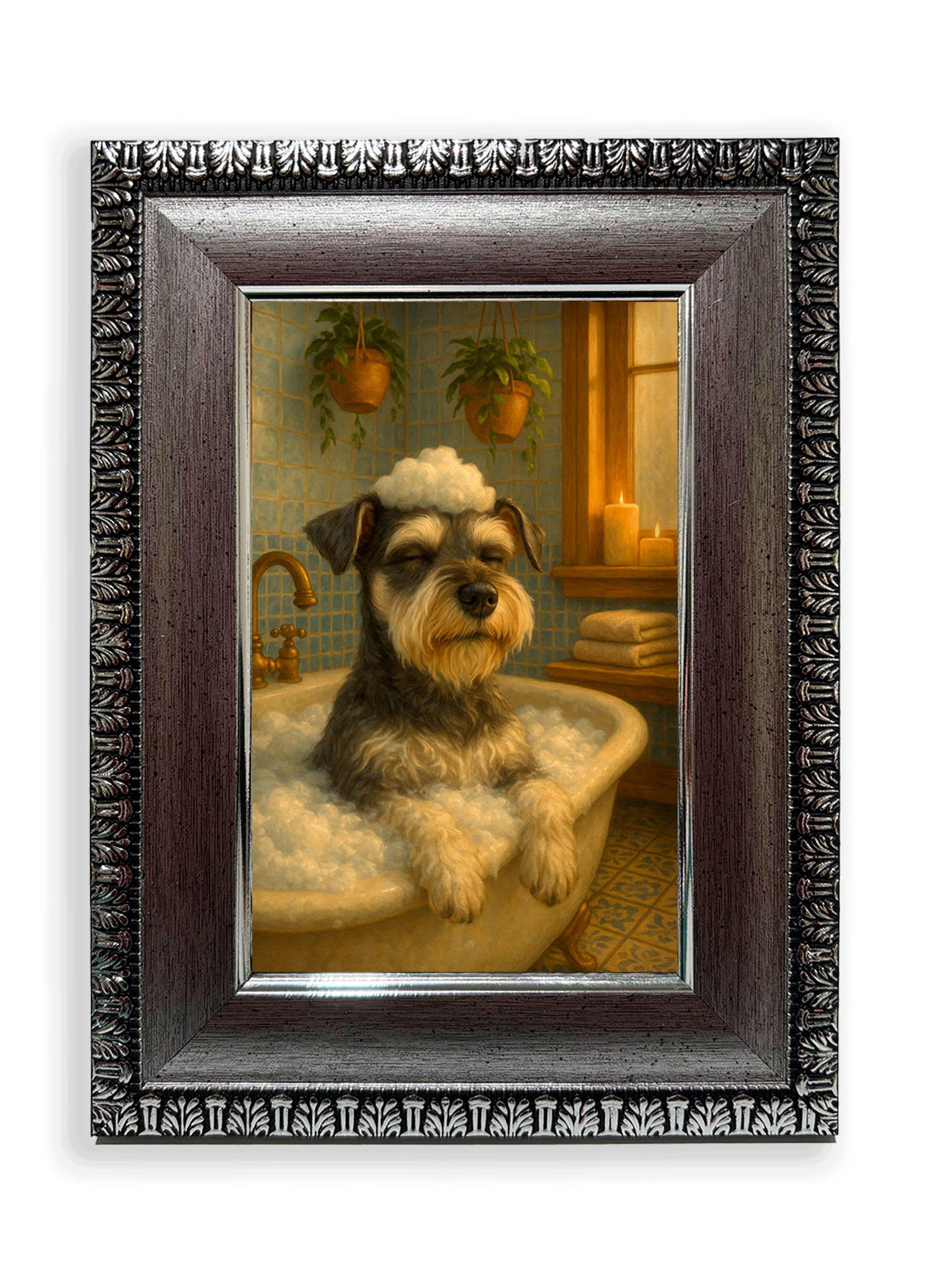Set de 3 Cuadros Schnauzers con Estilo en Rutina de Baño-3