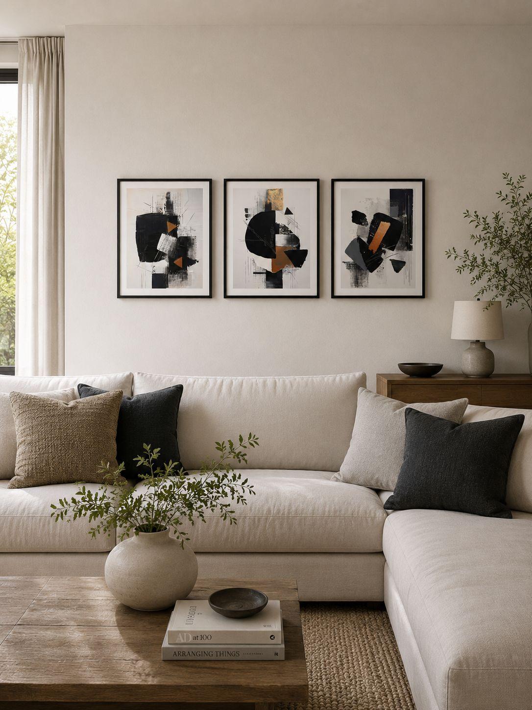 Set de 3 Cuadros Abstractos 40x50 Sombras y Destellos con Marco Negro-2