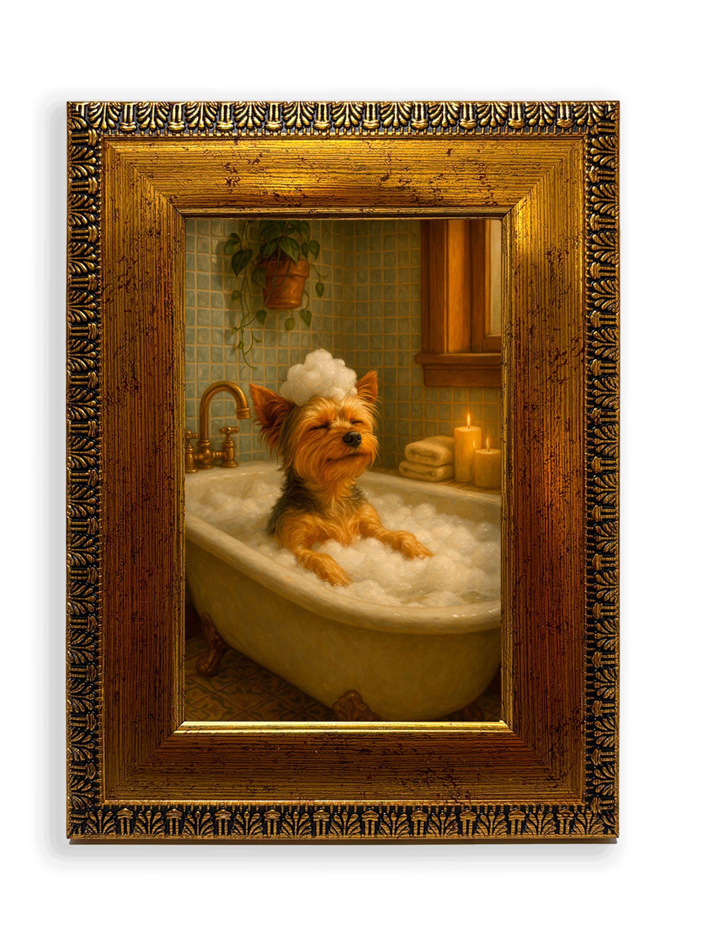 Set de 3 Cuadros Yorkshires con Estilo en Rutina de Baño-3