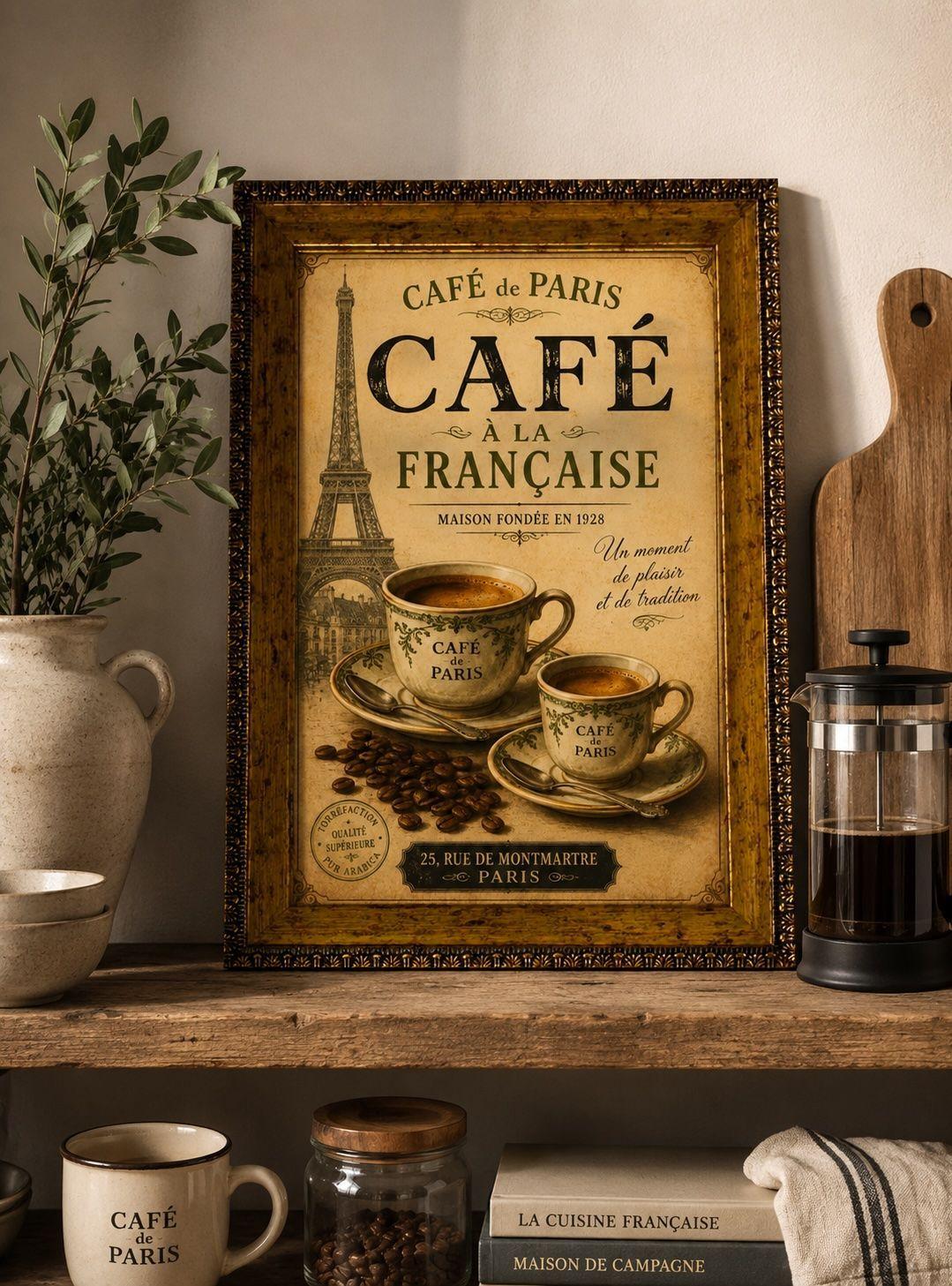 Cuadro Vintage Francés “Café à la Française” París 25x35 cm-1