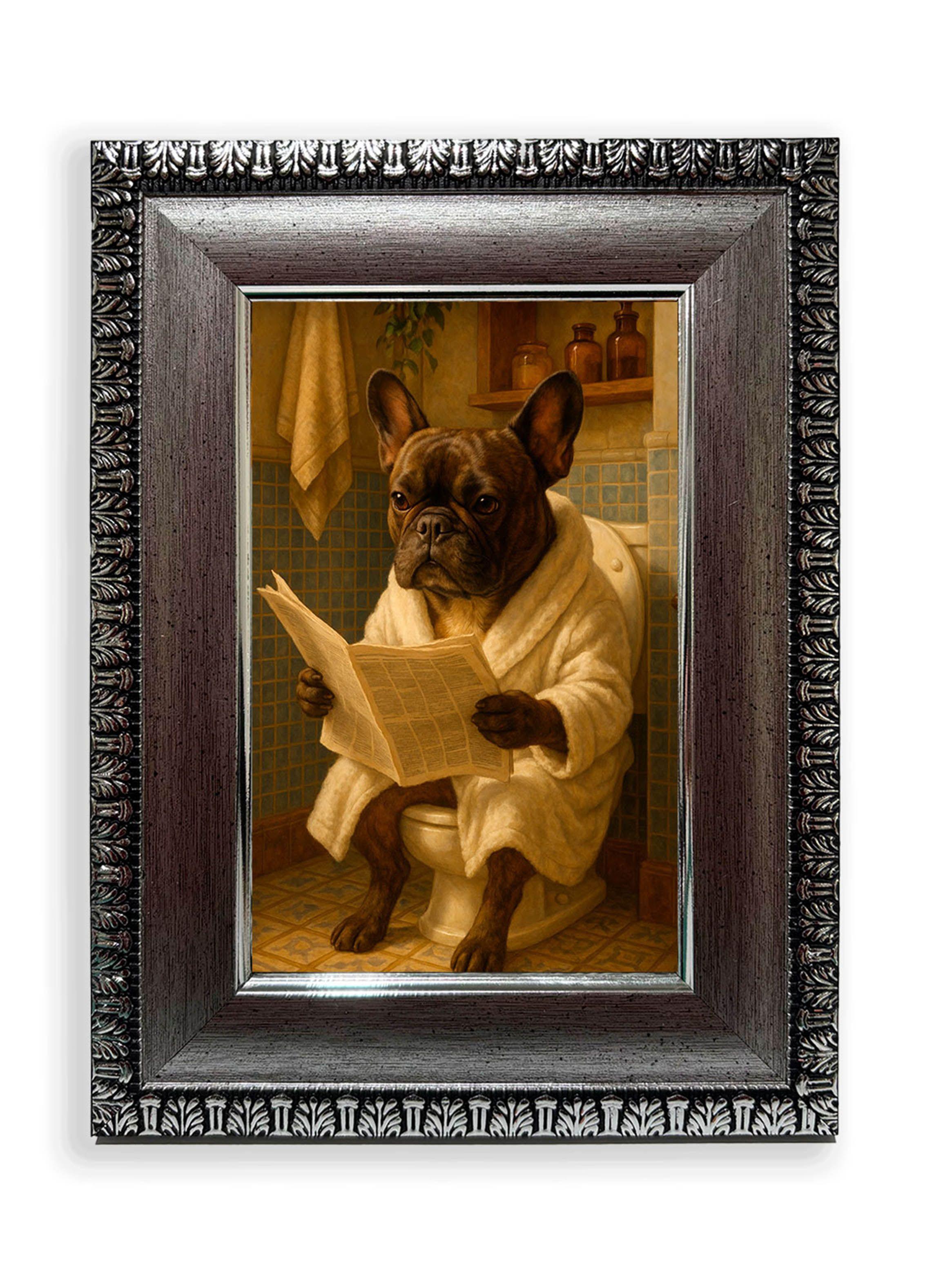 Set de 3 Cuadros Bulldogs con Estilo en Rutina de Baño-2