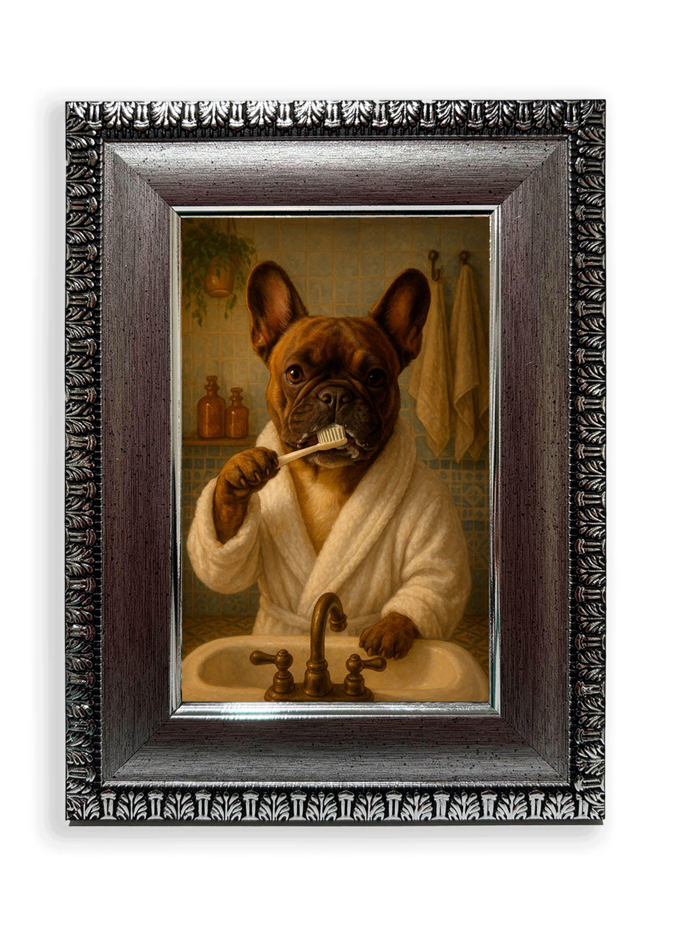 Set de 3 Cuadros Bulldogs con Estilo en Rutina de Baño-3