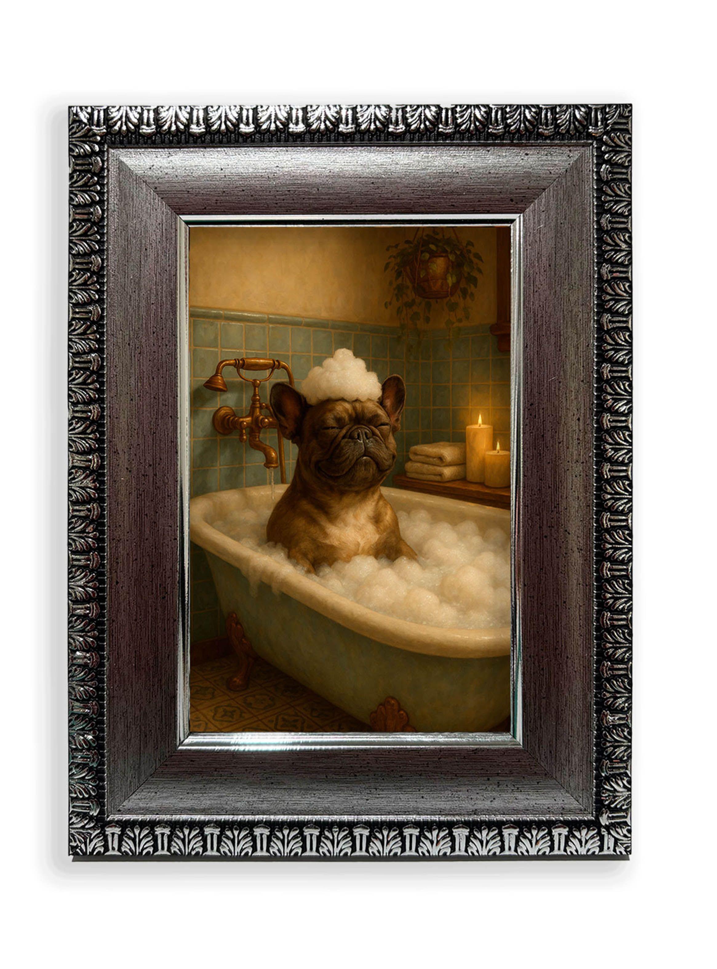 Set de 3 Cuadros Bulldogs con Estilo en Rutina de Baño-4