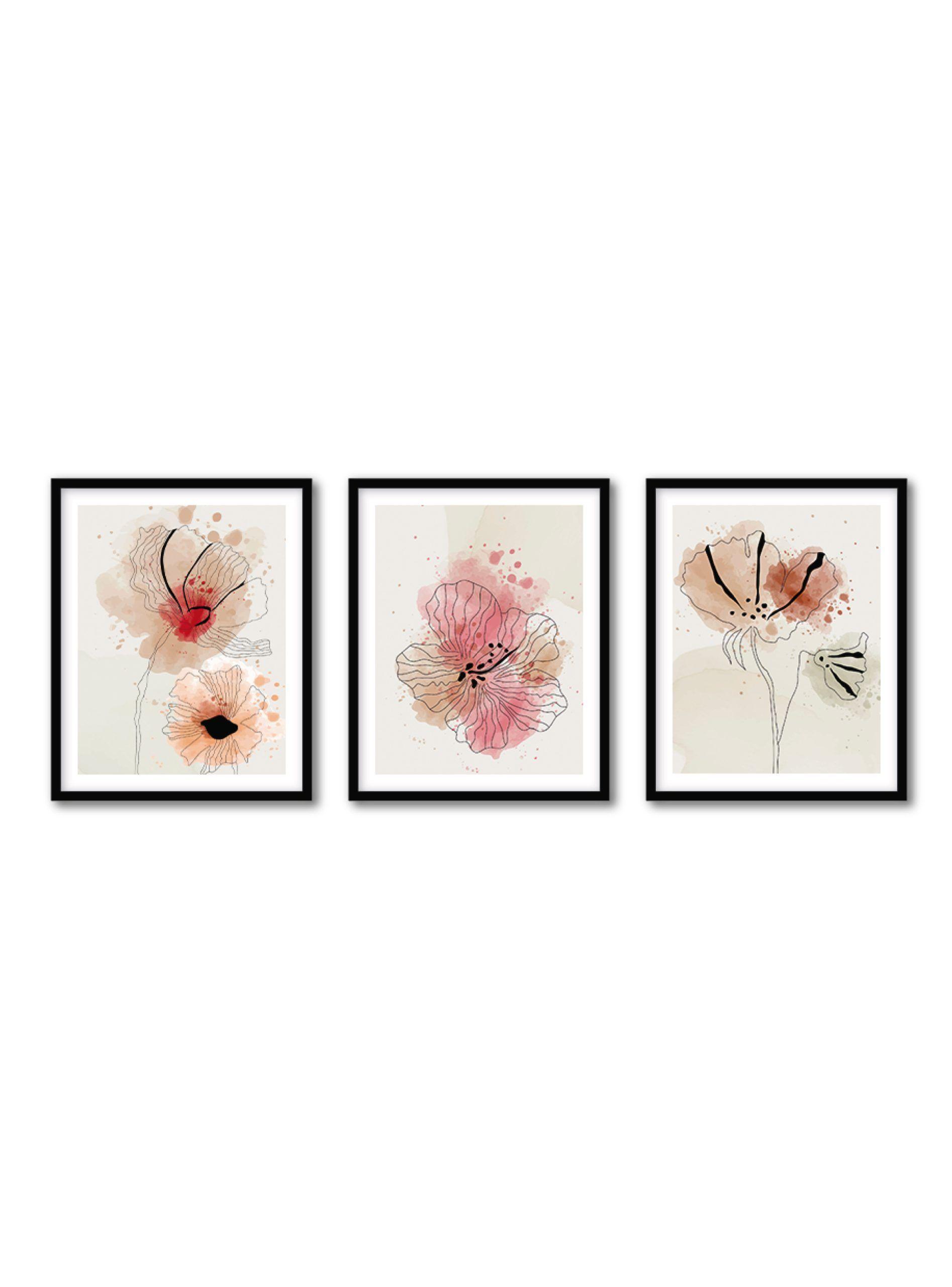 Set de 3 cuadros Acuarela Flores-0