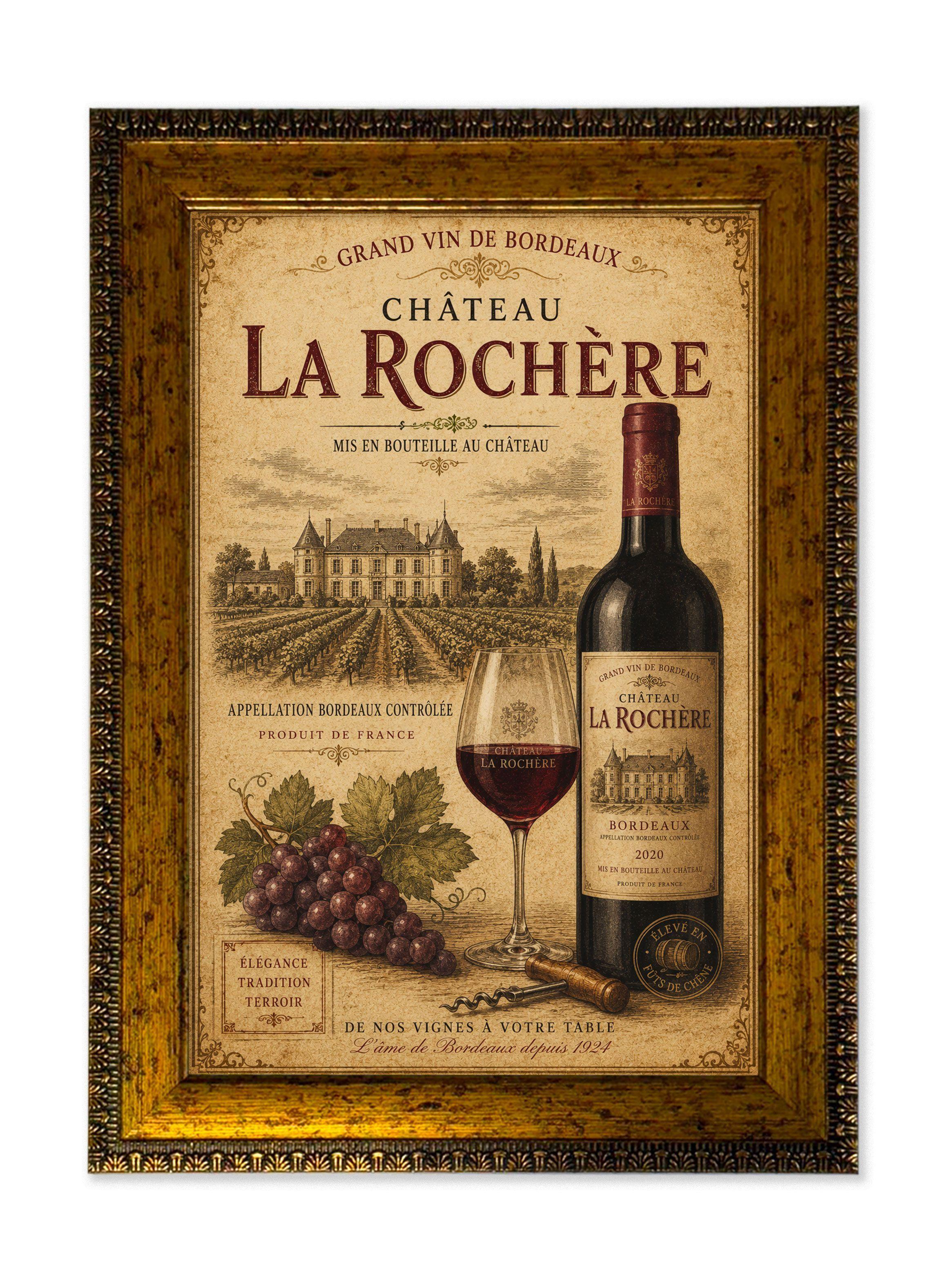 Cuadro Vintage Francés “Château La Rochère” Vino Bordeaux 25x35 cm-0