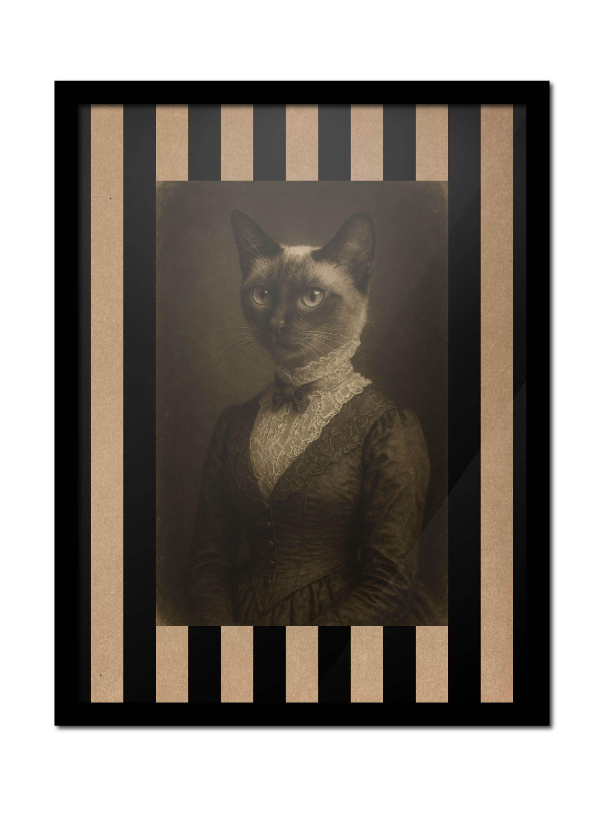 Cuadro 30x40 Retrato Lady Gato Siamés Estilo Victoriano-0