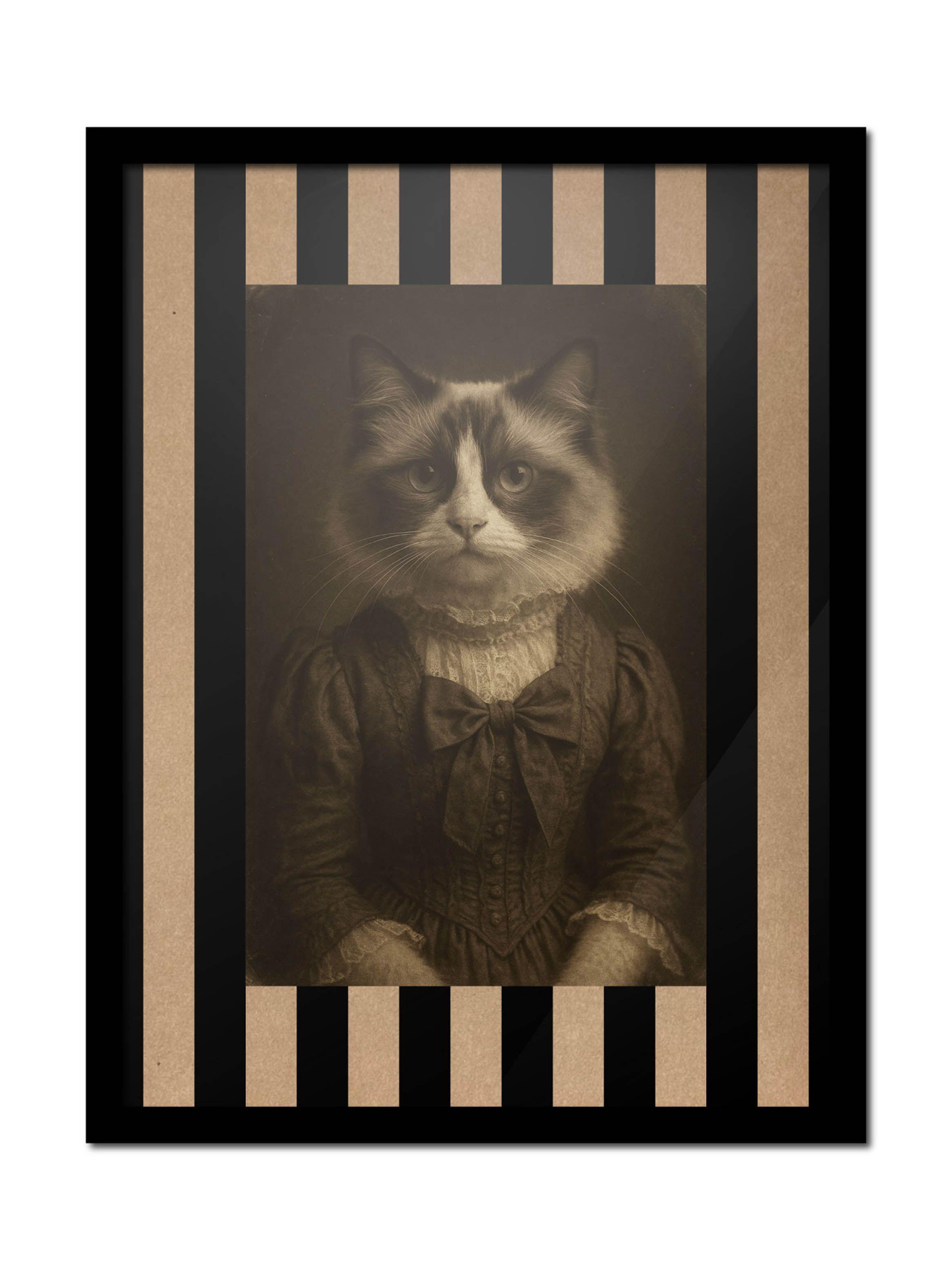 Cuadro 30x40 Dama Felina Victoriana En Retrato Sepia-0