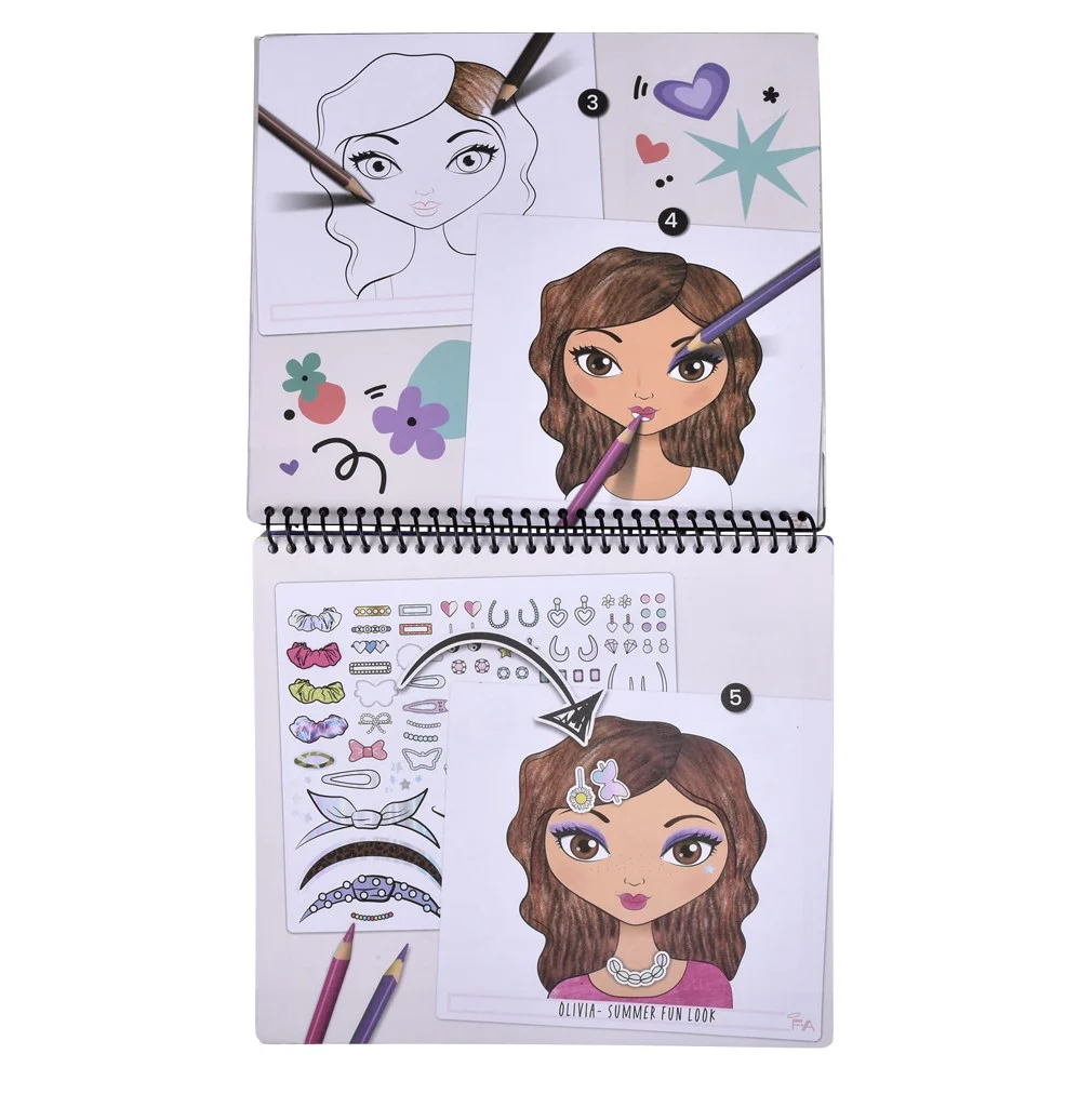 Cuaderno para dibujar y diseñar rostros juguete niñas Fashion angels-2