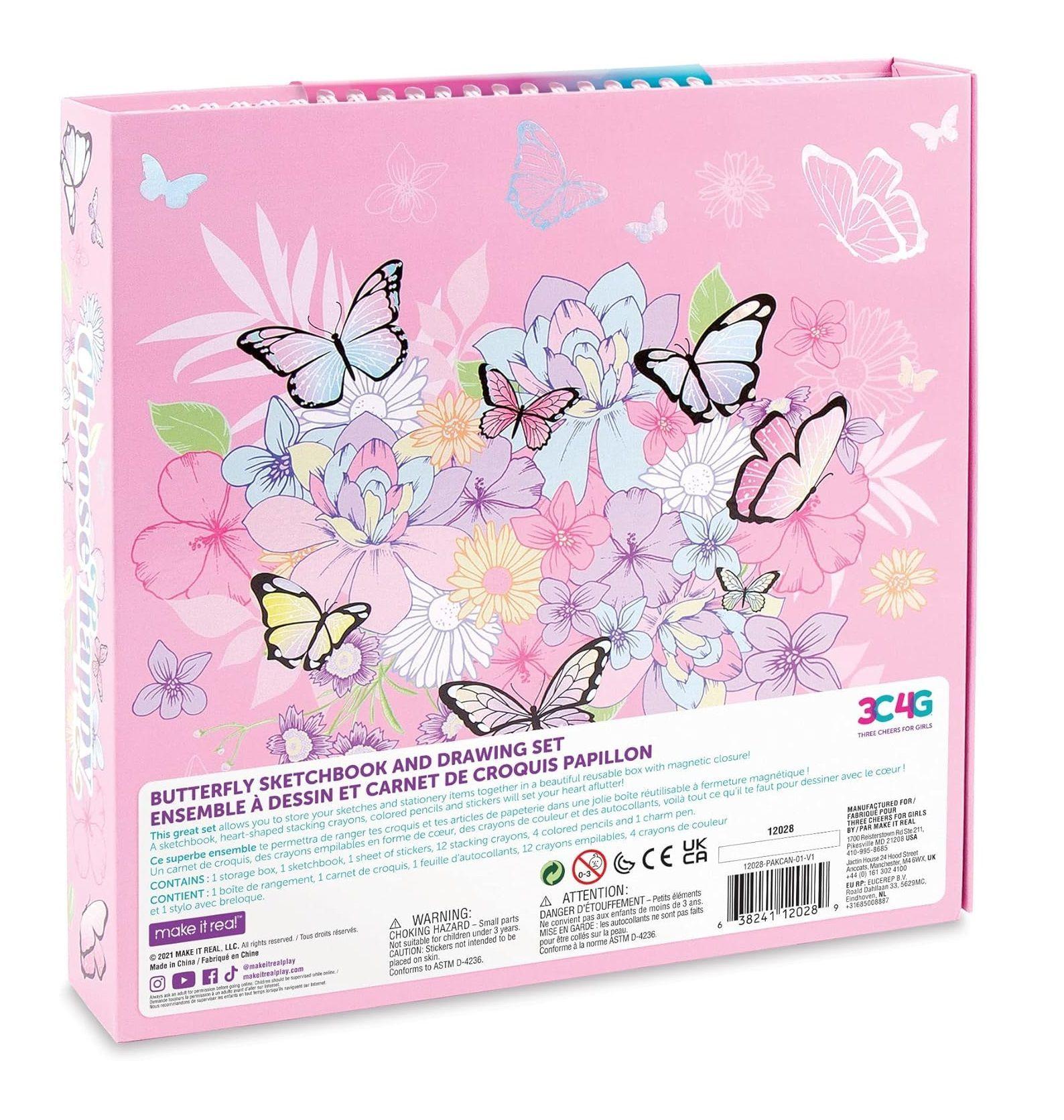 Cuaderno De Dibujo Lápices Marcadores Stickers Butterfly-5